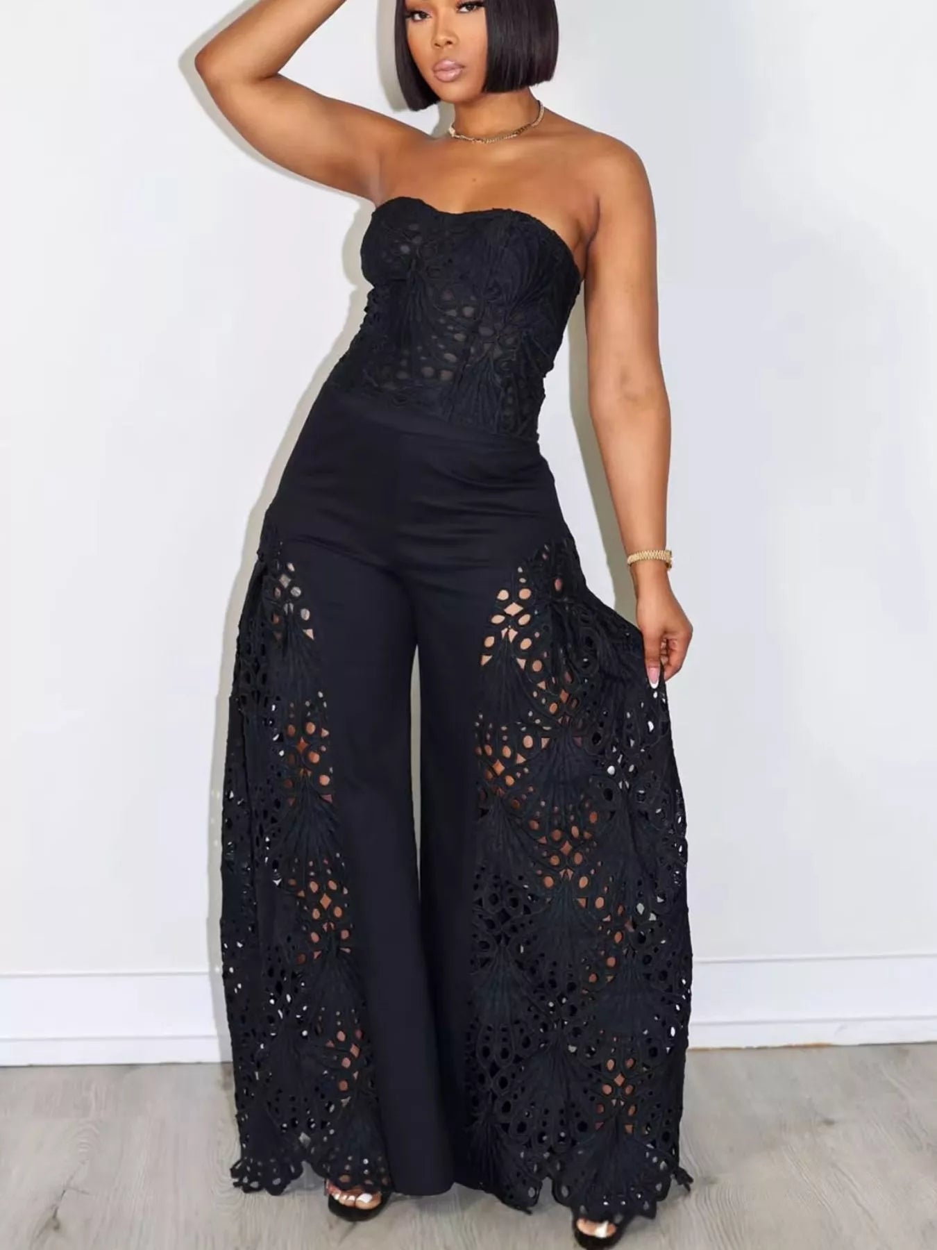 Cutout Tube Top and Wide Leg Pants Set