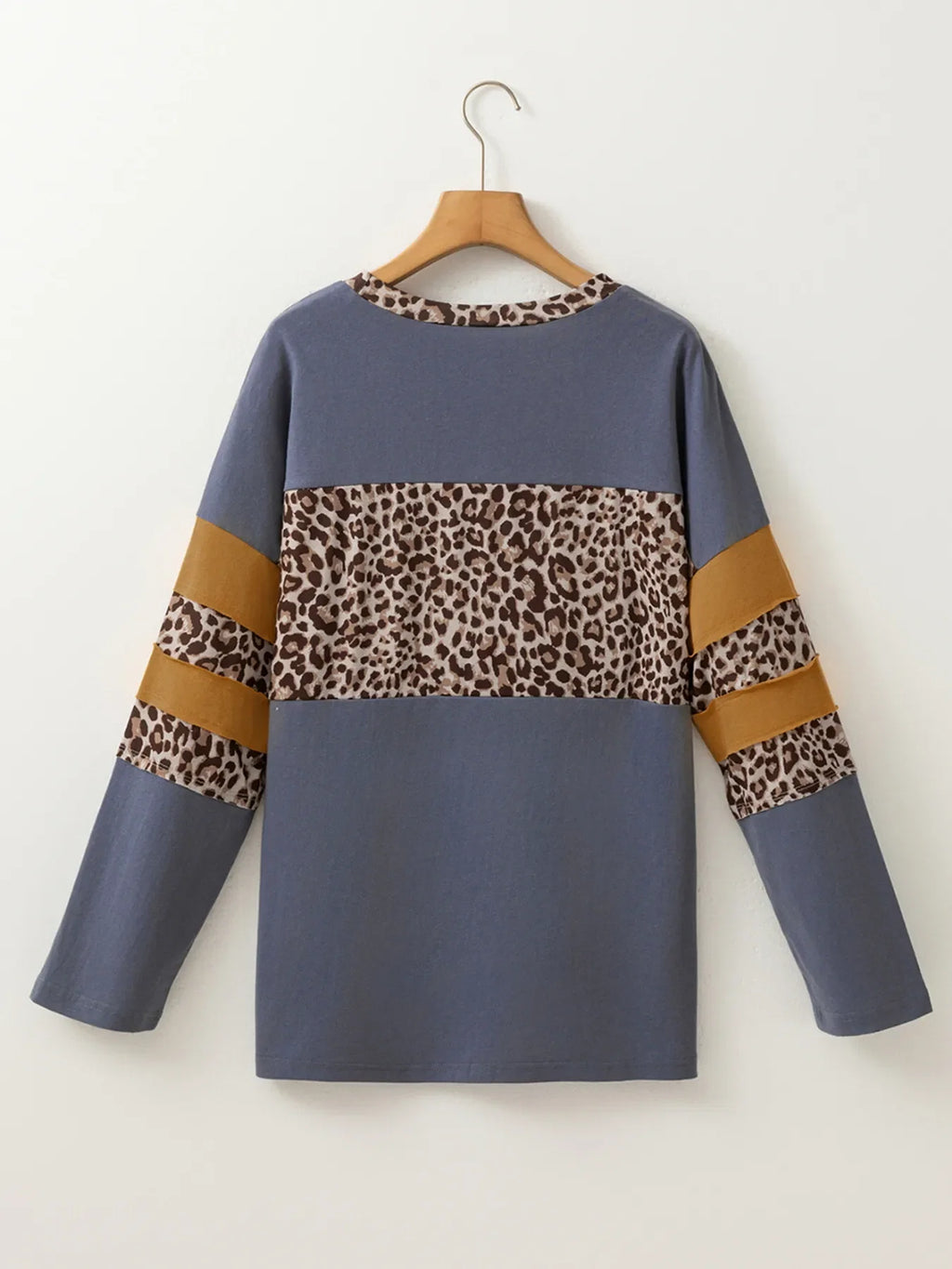Leopard Color Block Long Sleeve Drop Shoulder Top