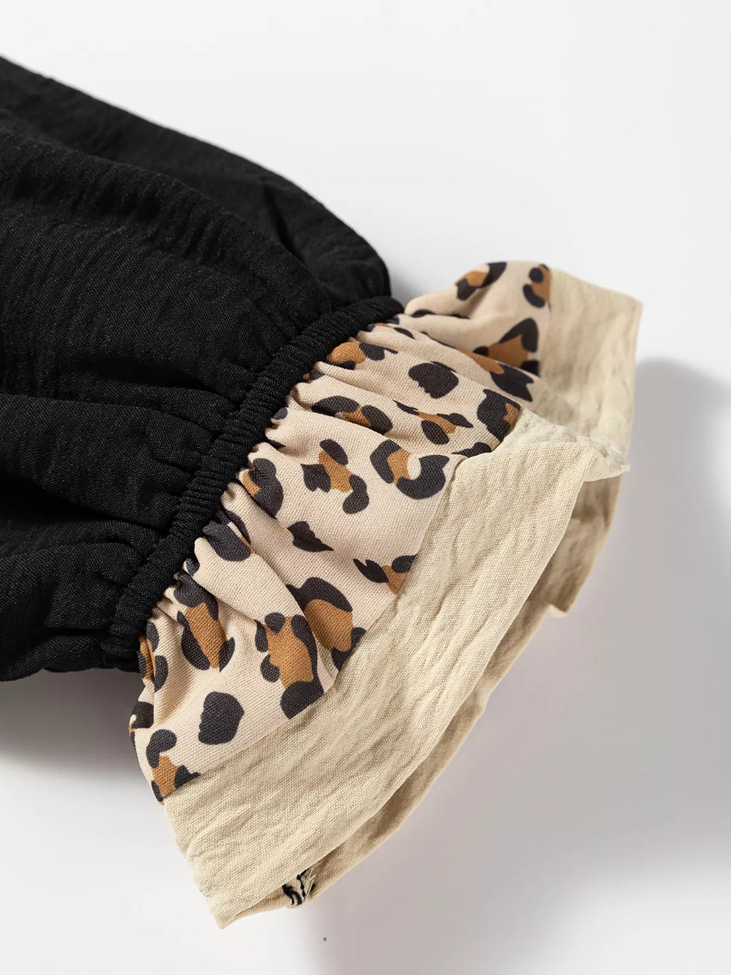 Contrast Leopard Print Patchwork Polo Collar Buttons Front Long Sleeve Blouse