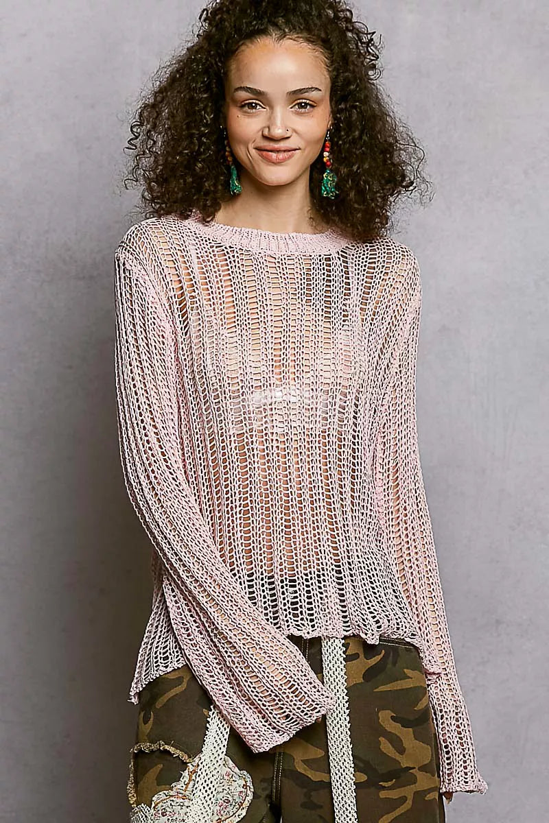 POL Openwork Round Neck Knit Cover Up