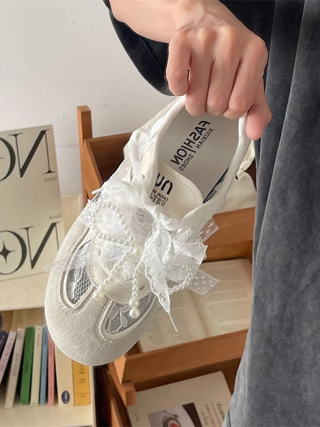 Vintage Lace Ribbon Sneakers
