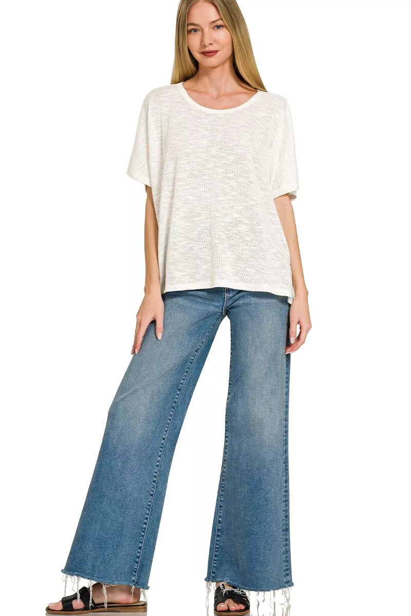Zenana Oversized Slub Hacci Top