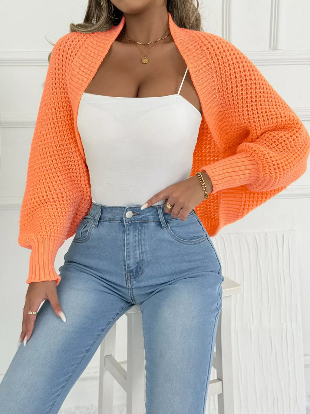 Open Front Batwing Sleeve Cardigan