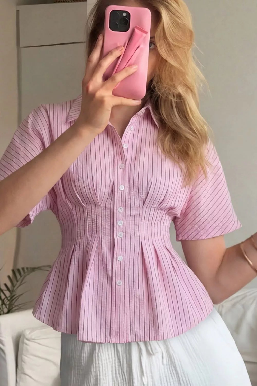 Striped Peplum Button Up Shirt
