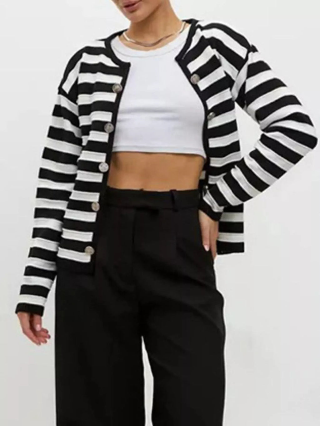 Striped Button-Down Knit Cardigan