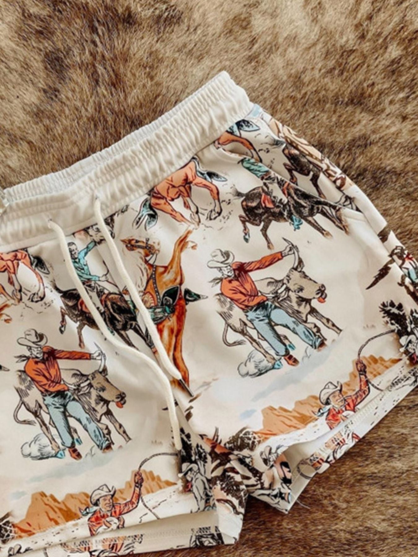 Wild West Rodeo Print Drawstring Shorts