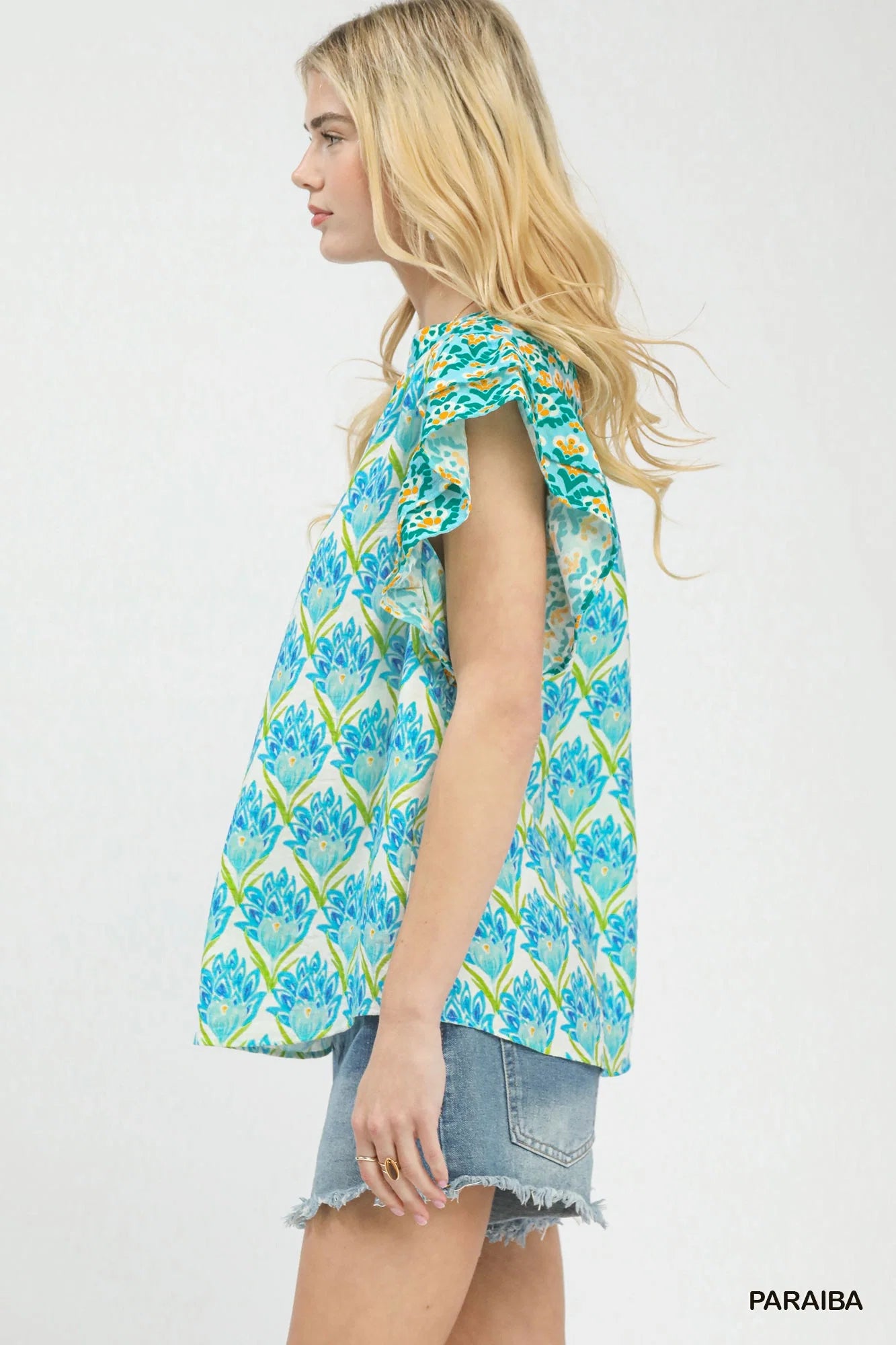 Umgee Double Frill Sleeve Floral Blouse