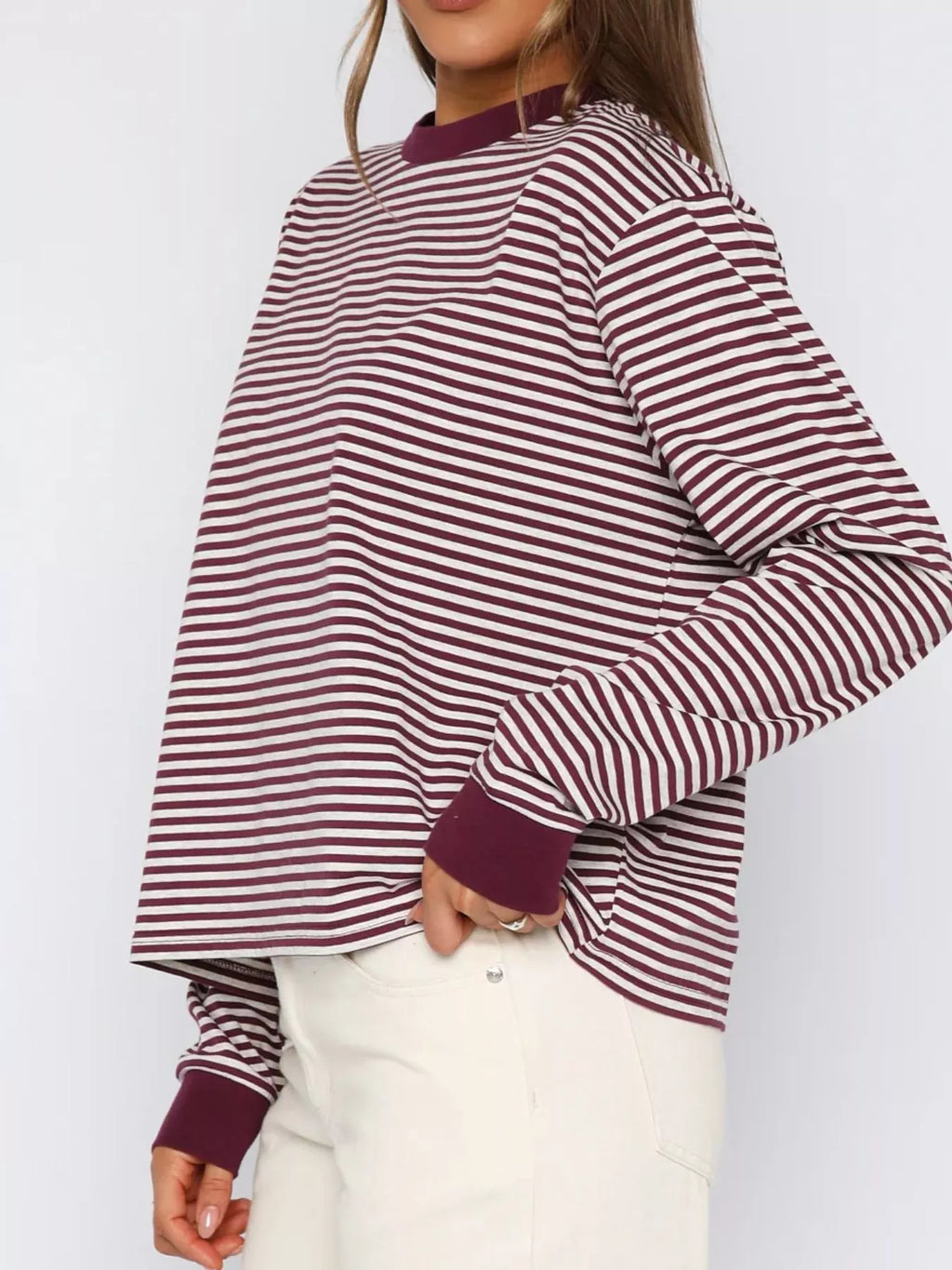 Striped Oversized Round Neck Sweatshirt