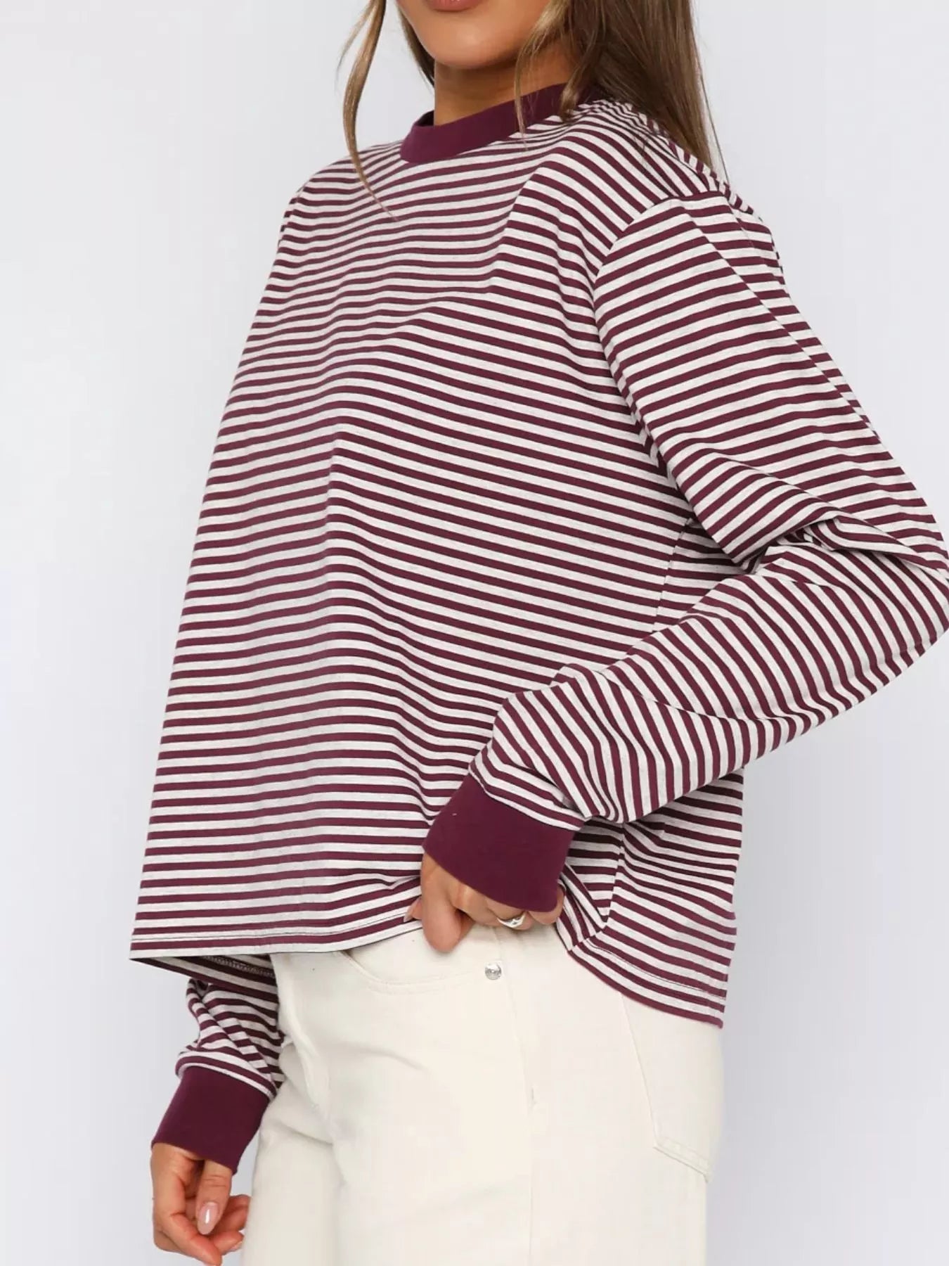 Striped Oversized Round Neck Sweatshirt