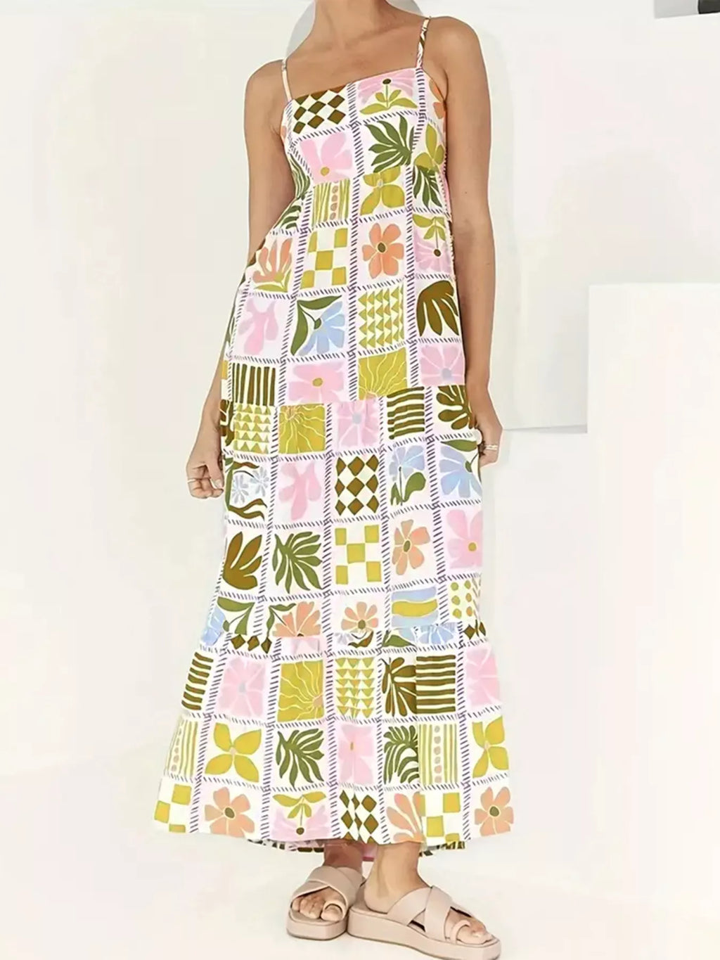 Printed Cutout Back Cami Dress