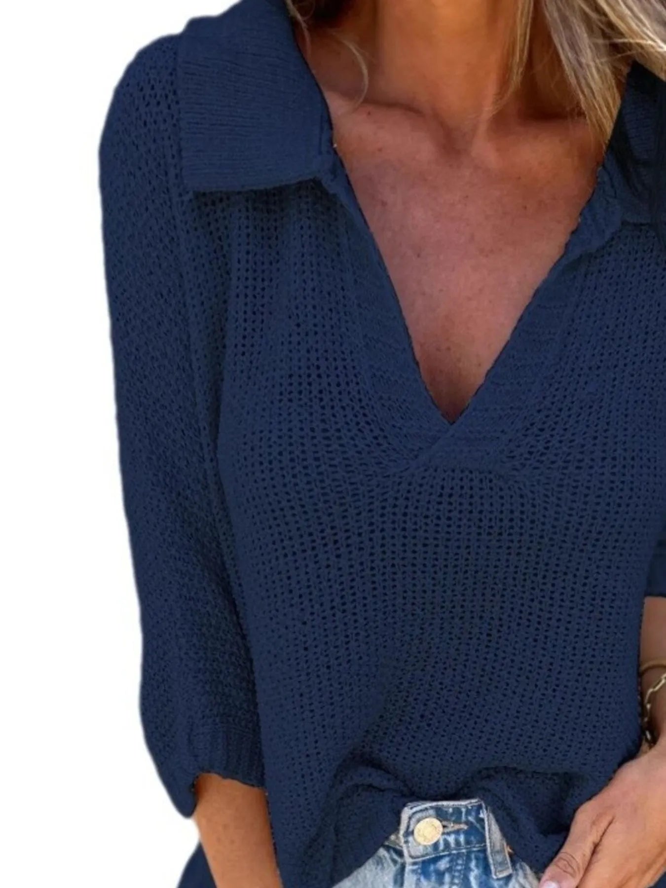 Full Size Johnny Collar Loose Knit Sweater Plus Size