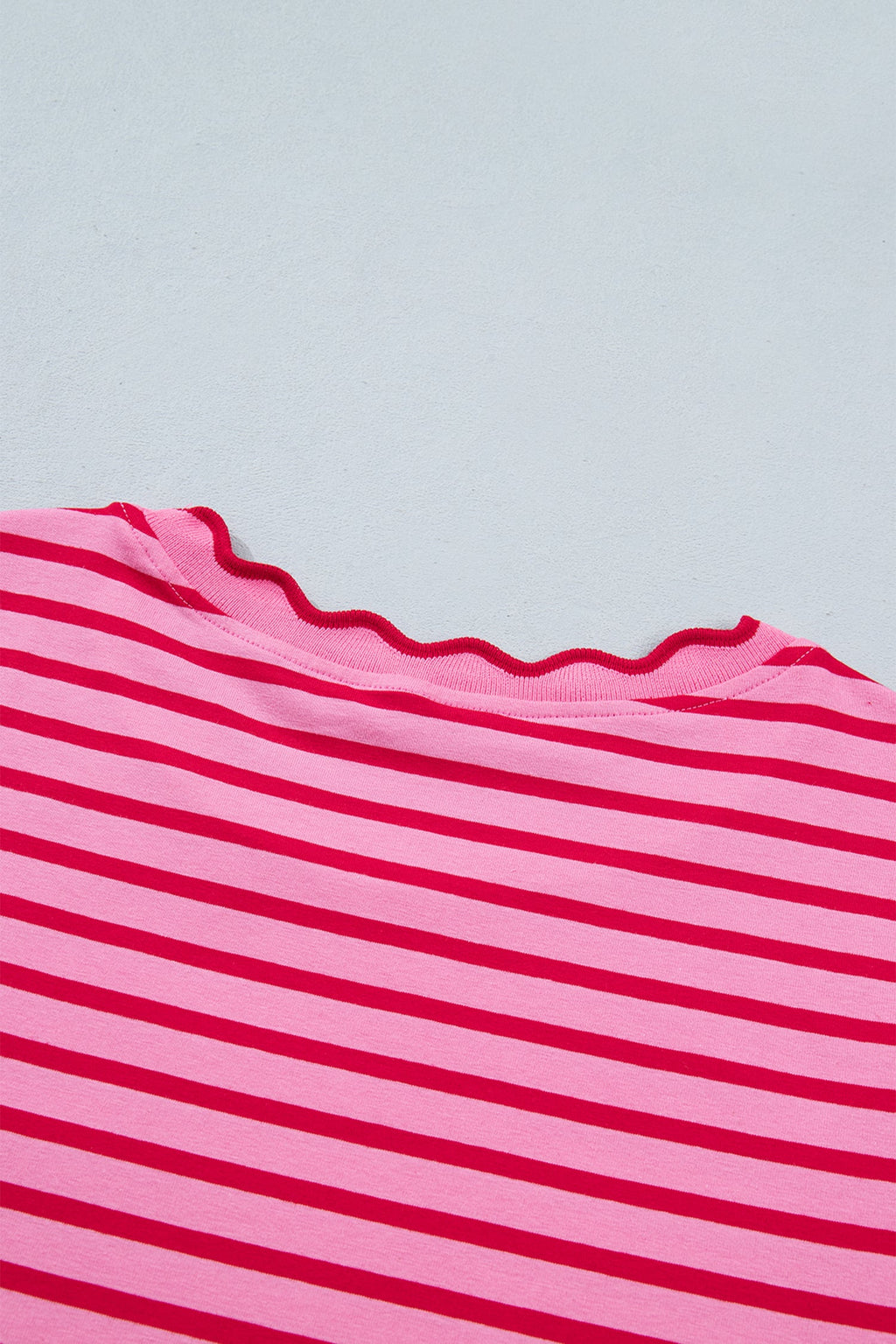 Stripe Scallop Trim Round Neck T-Shirt