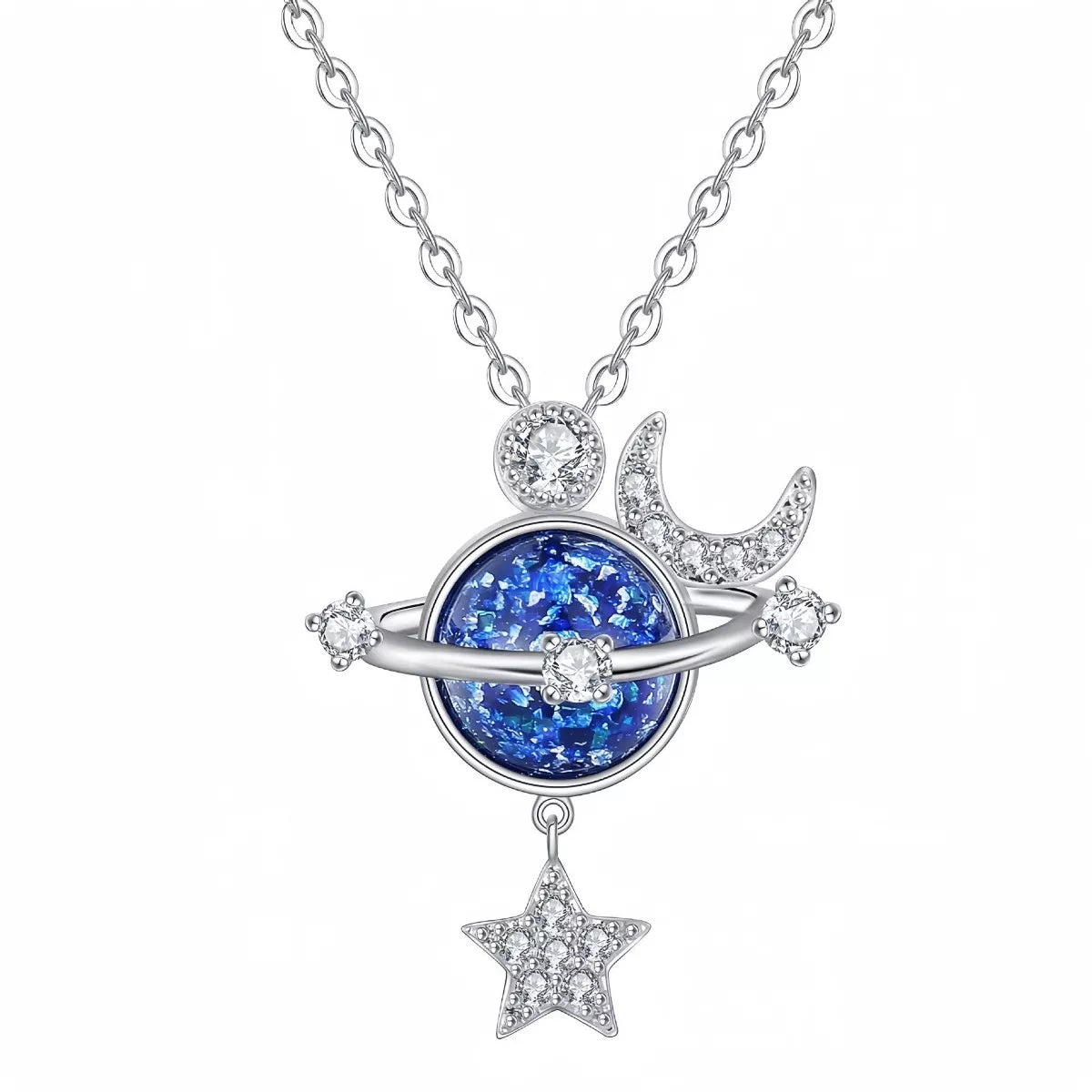 925 Sterling Silver Planet Pendant Necklace