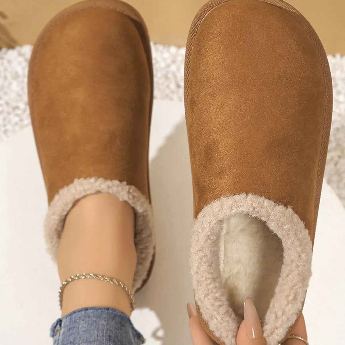 Plush Lined Round Toe Slippers