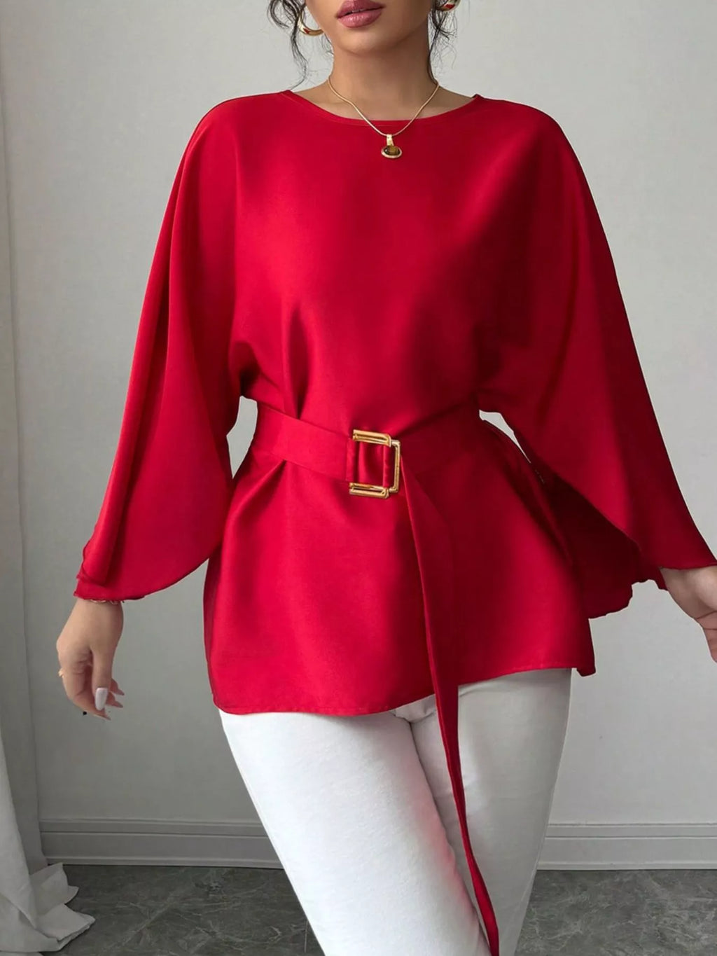 Batwing Sleeve Belted Blouse