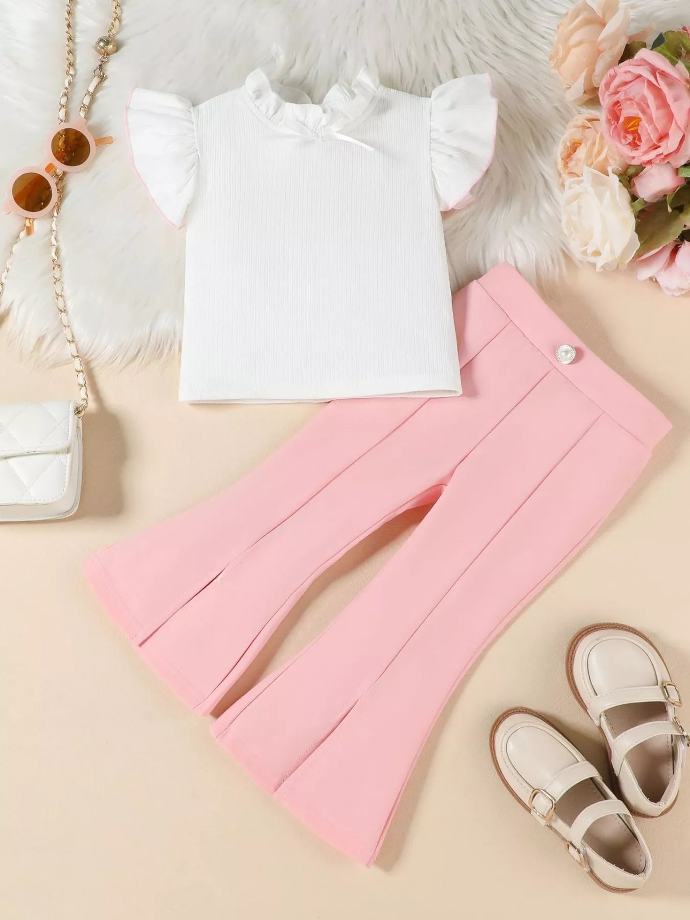 Children's Ruffle Trim Top and Flare Leg Pants Set