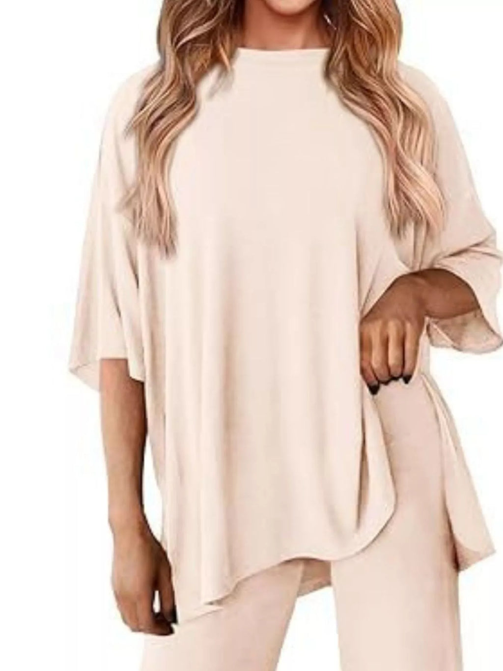Relaxed Fit Round Neck Top and Pants Two-Piece Set
