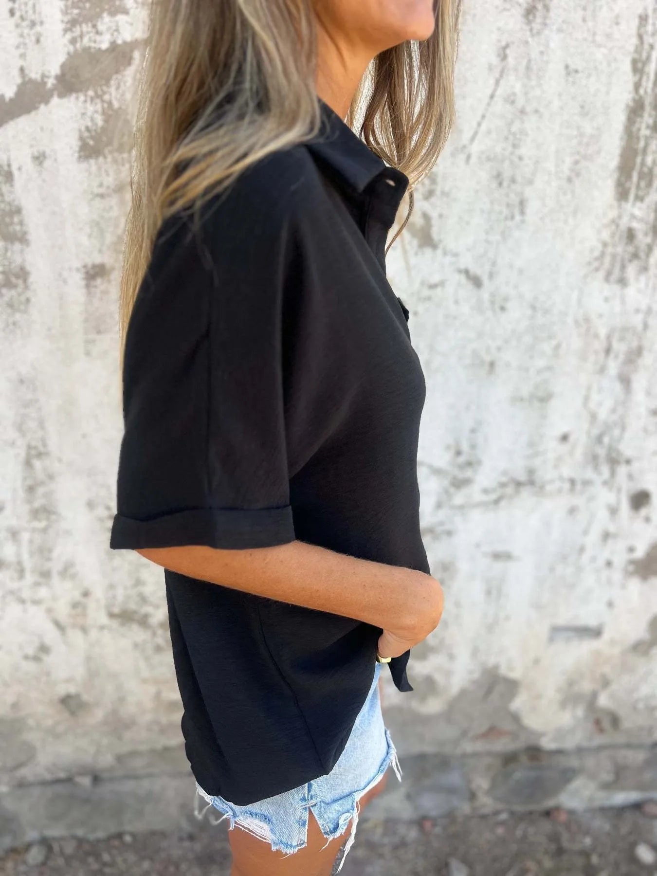 Full Size Casual Button Down Short Sleeve Loose Shirt Plus Size