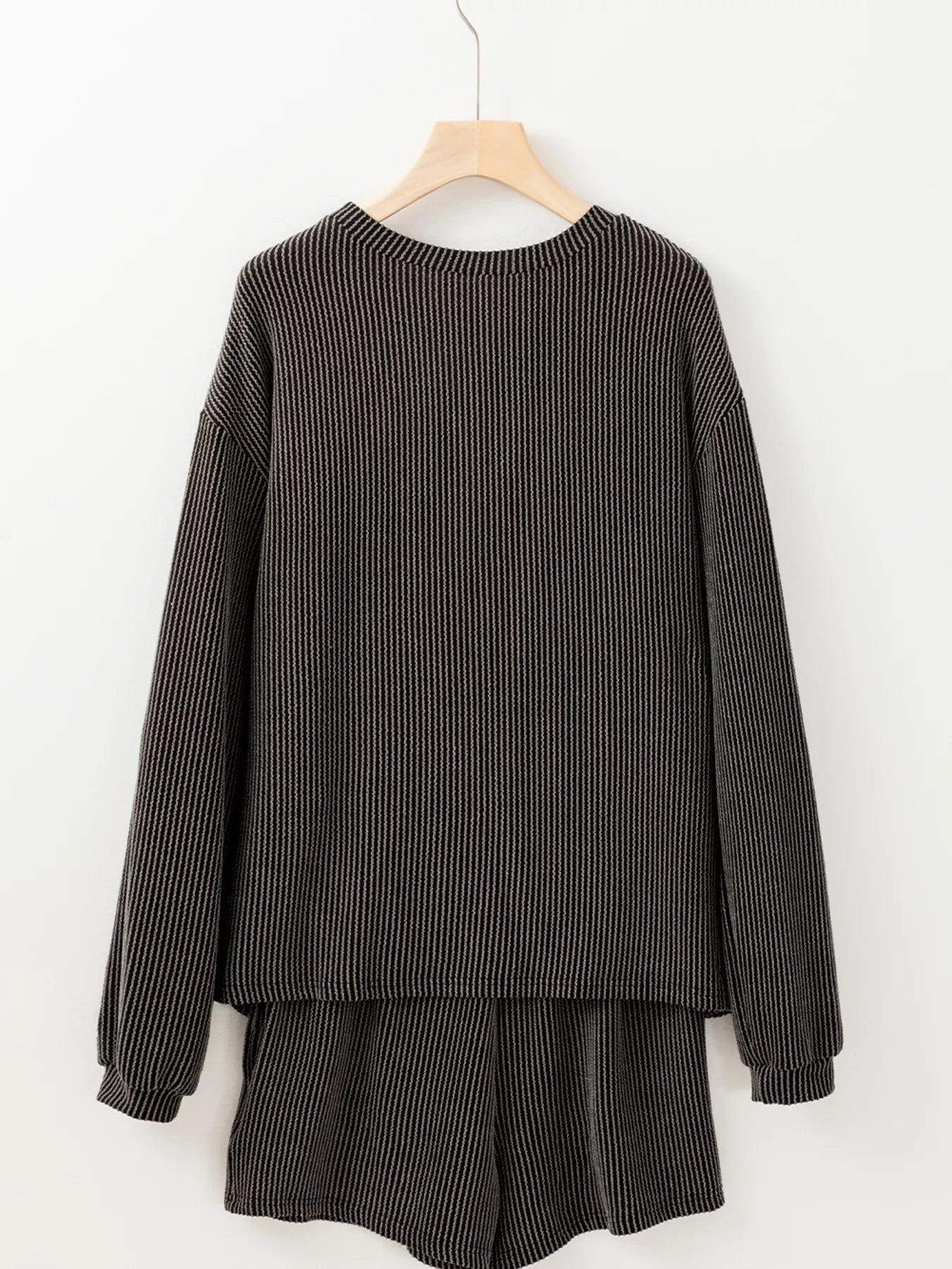 Thankful Letter Patched Sequin Bow Sleeve Twisted Ribbed Top and Short Set