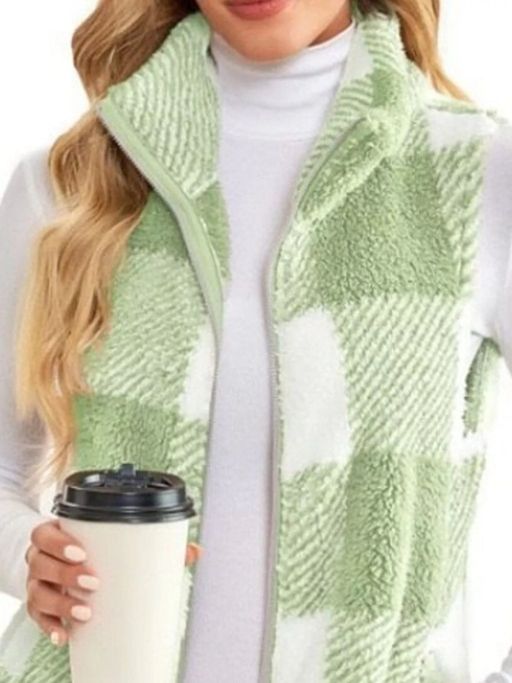 Full Size Color Block Zip Up Vest Coat Plus Size