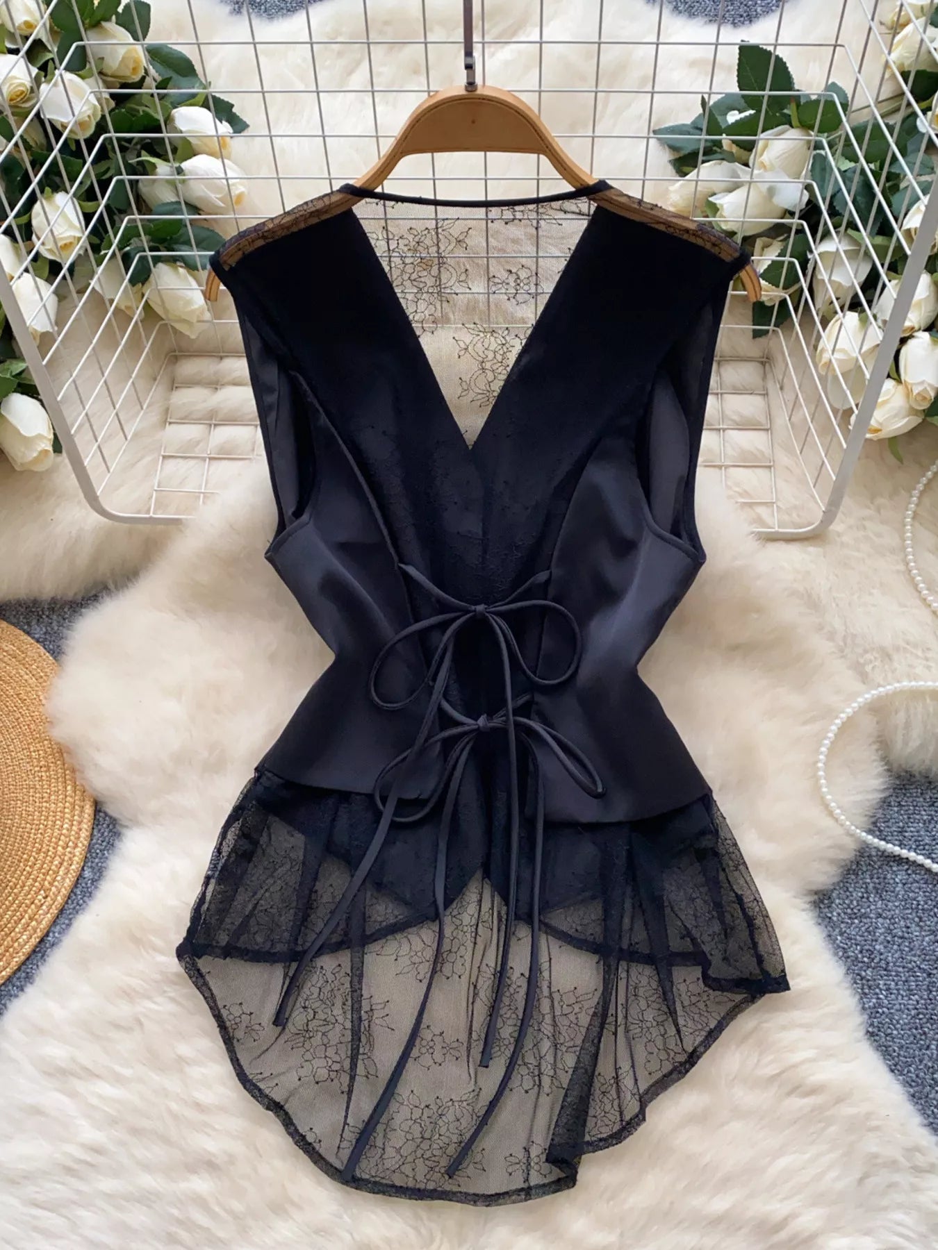 Lace Trimmed Button-Down Vest Coat