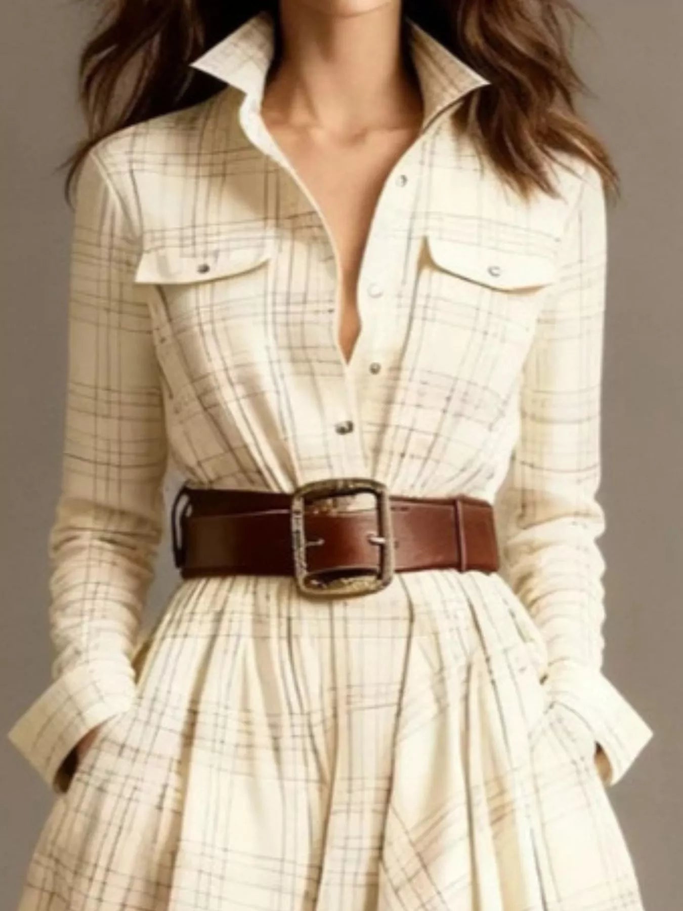 Button Front Long Sleeve Shirt Dress