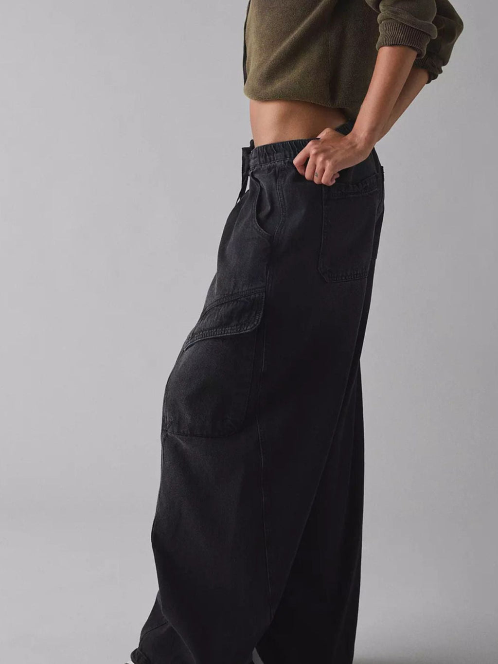 Drawstring Waist Cargo Jeans