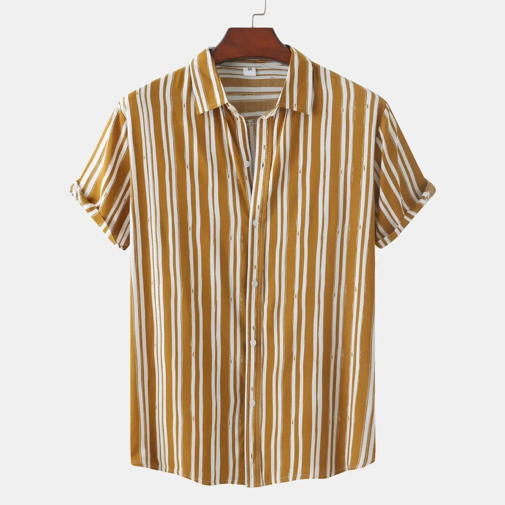 Men's Plus Size Striped Short Sleeve Button-Down Shirt