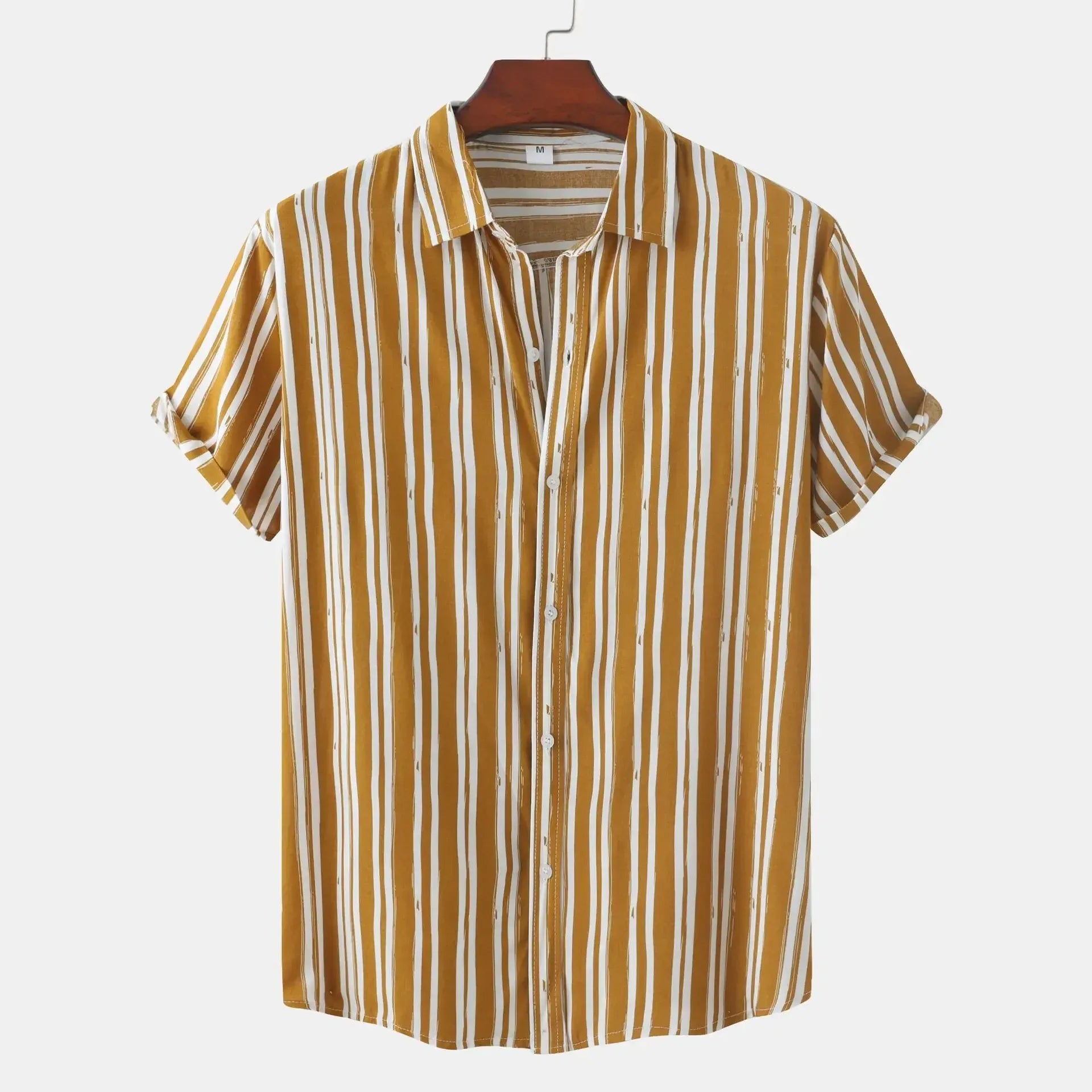 Men's Plus Size Striped Short Sleeve Button-Down Shirt