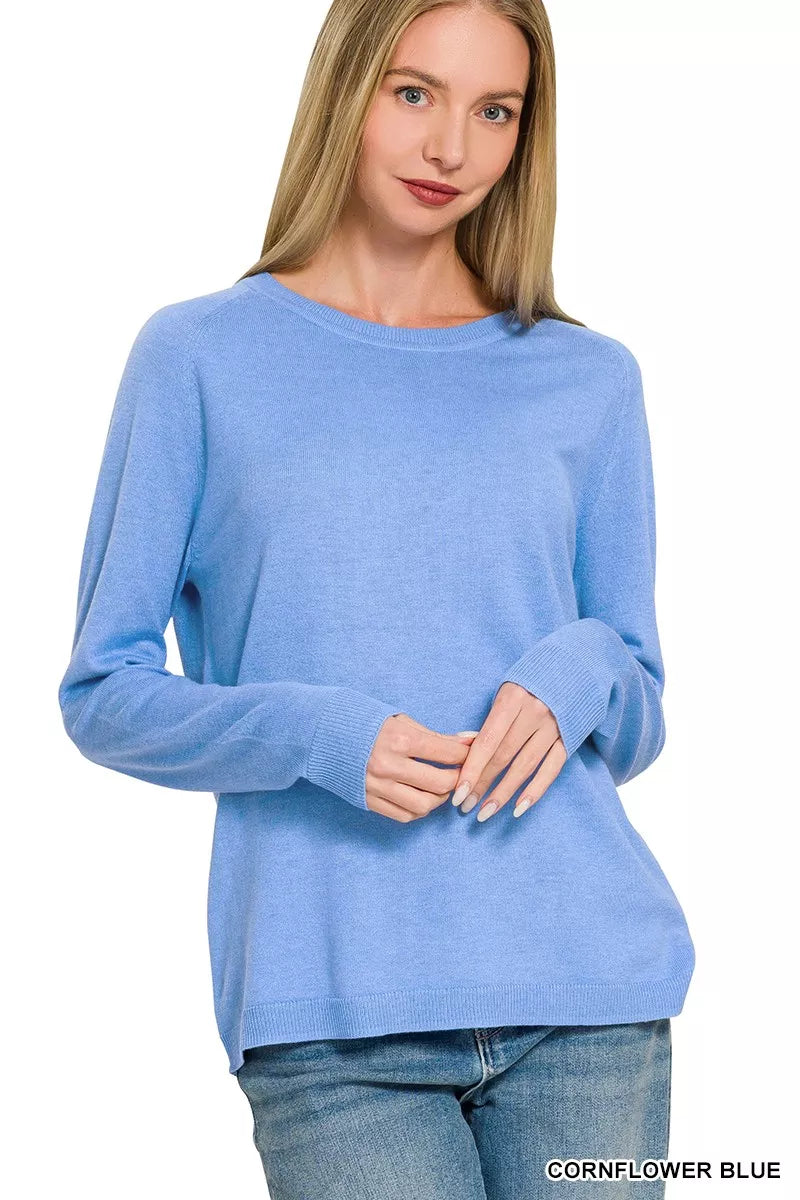 Zenana Lightweight Wool Blend Round Neck Sweater