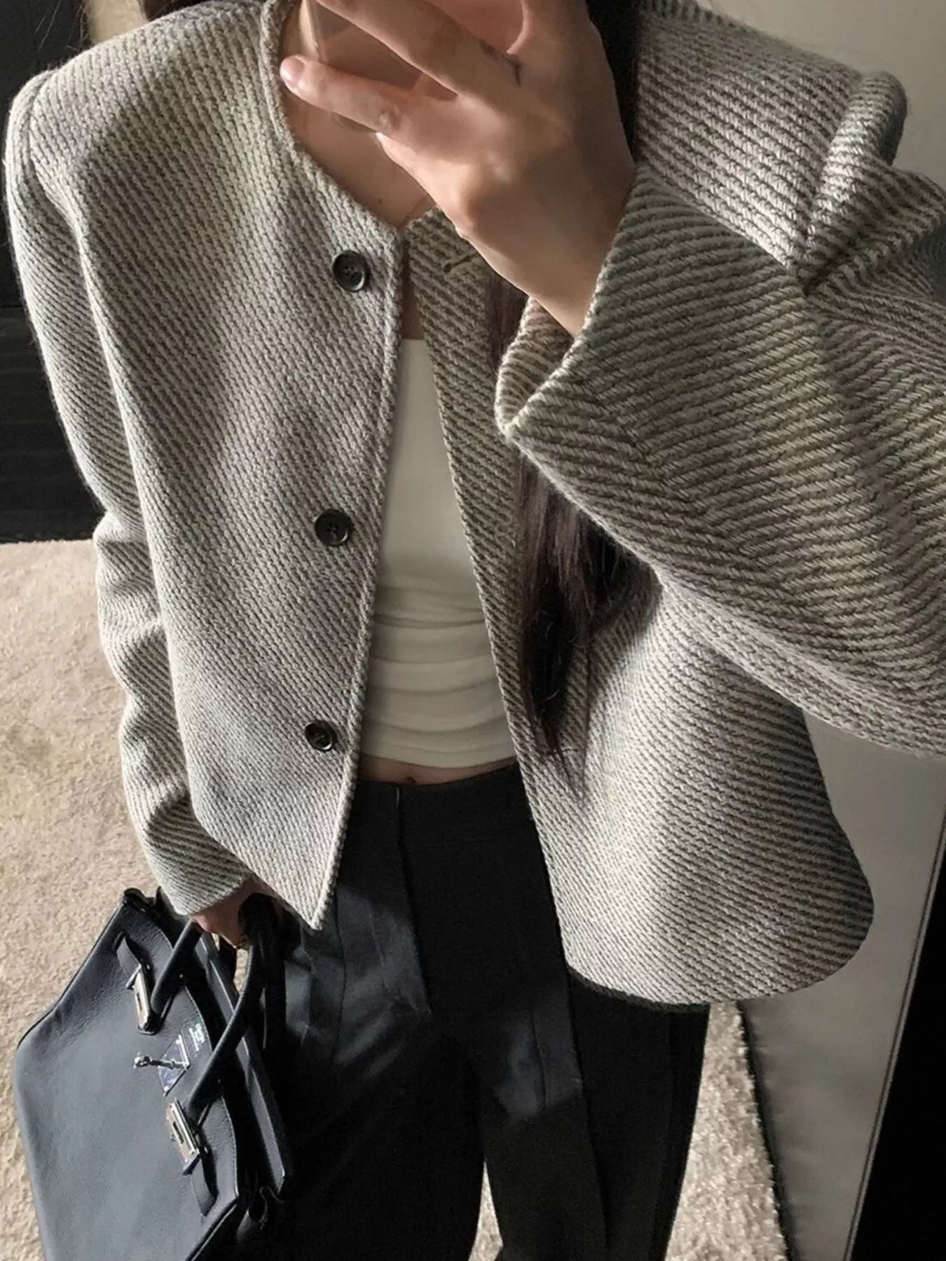 Button Up Tweed Cropped Jacket