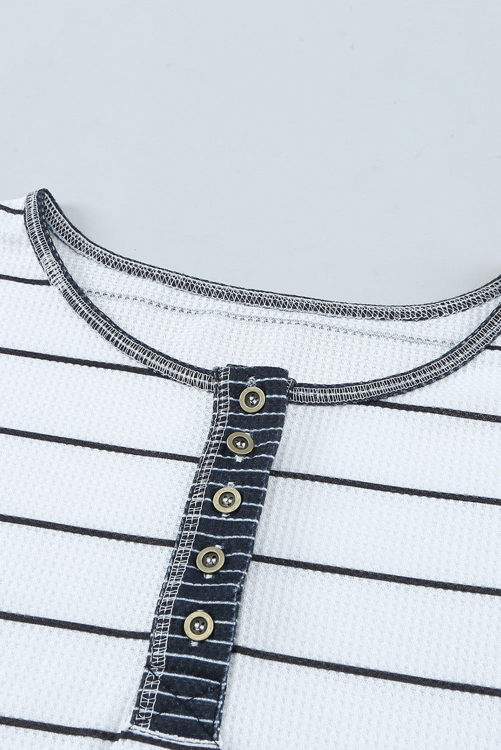 Stripe Waffle Knit Buttoned Henley Top