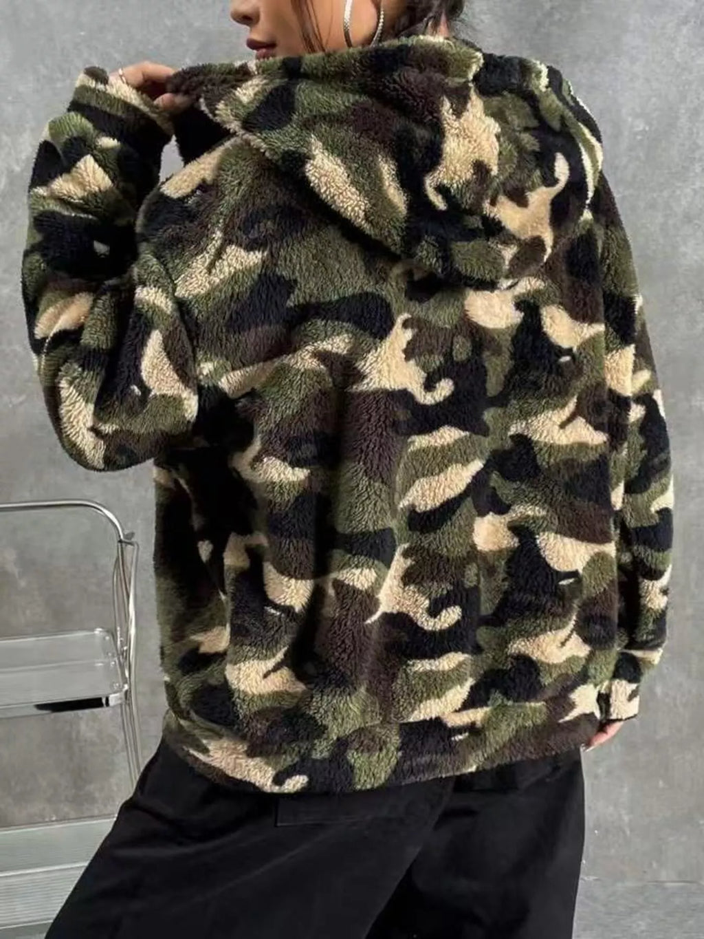 Fuzzy Camo Zip-Up Hoodie