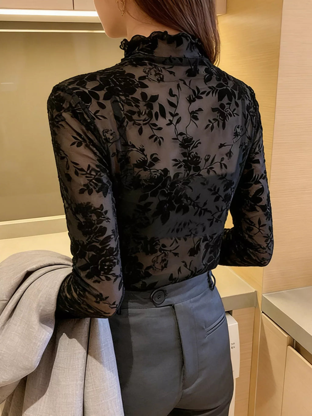 Floral Turtleneck Long Sleeve Top
