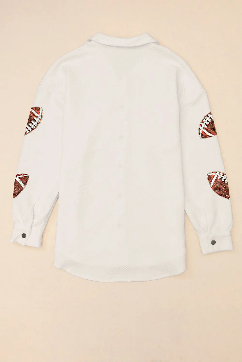 Sequin Football Patch Collared Neck Snap Button Jacket