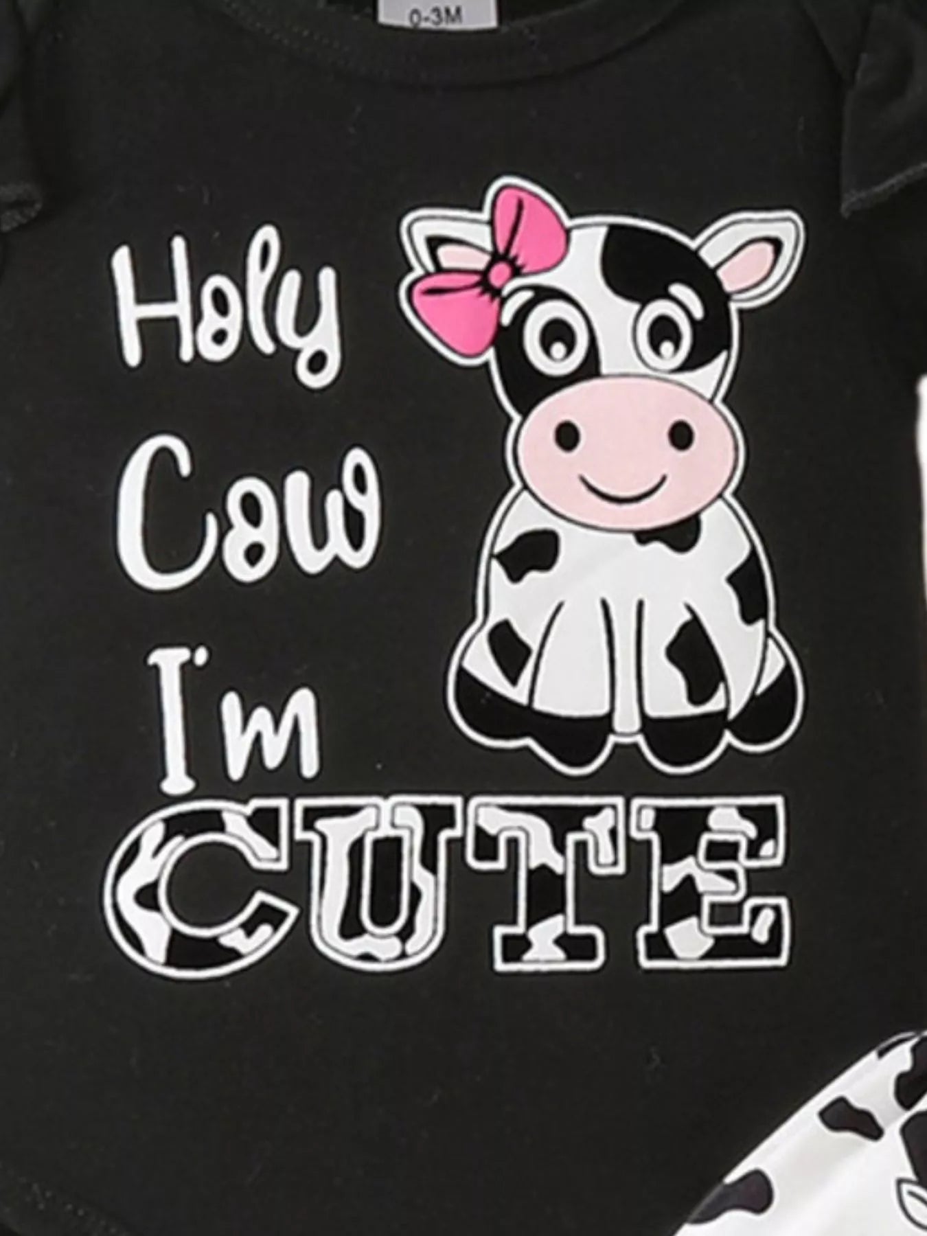 Children's Ruffled Cow Bodysuit and Shorts Set with Headband