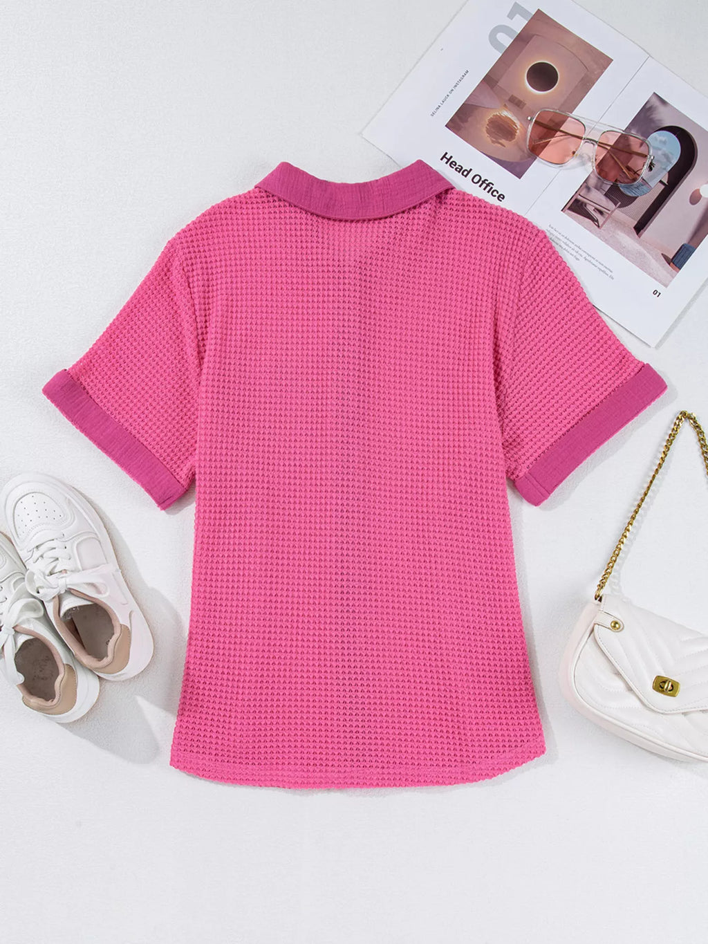 Gauze Waffle Button Down Short Sleeve Shirt