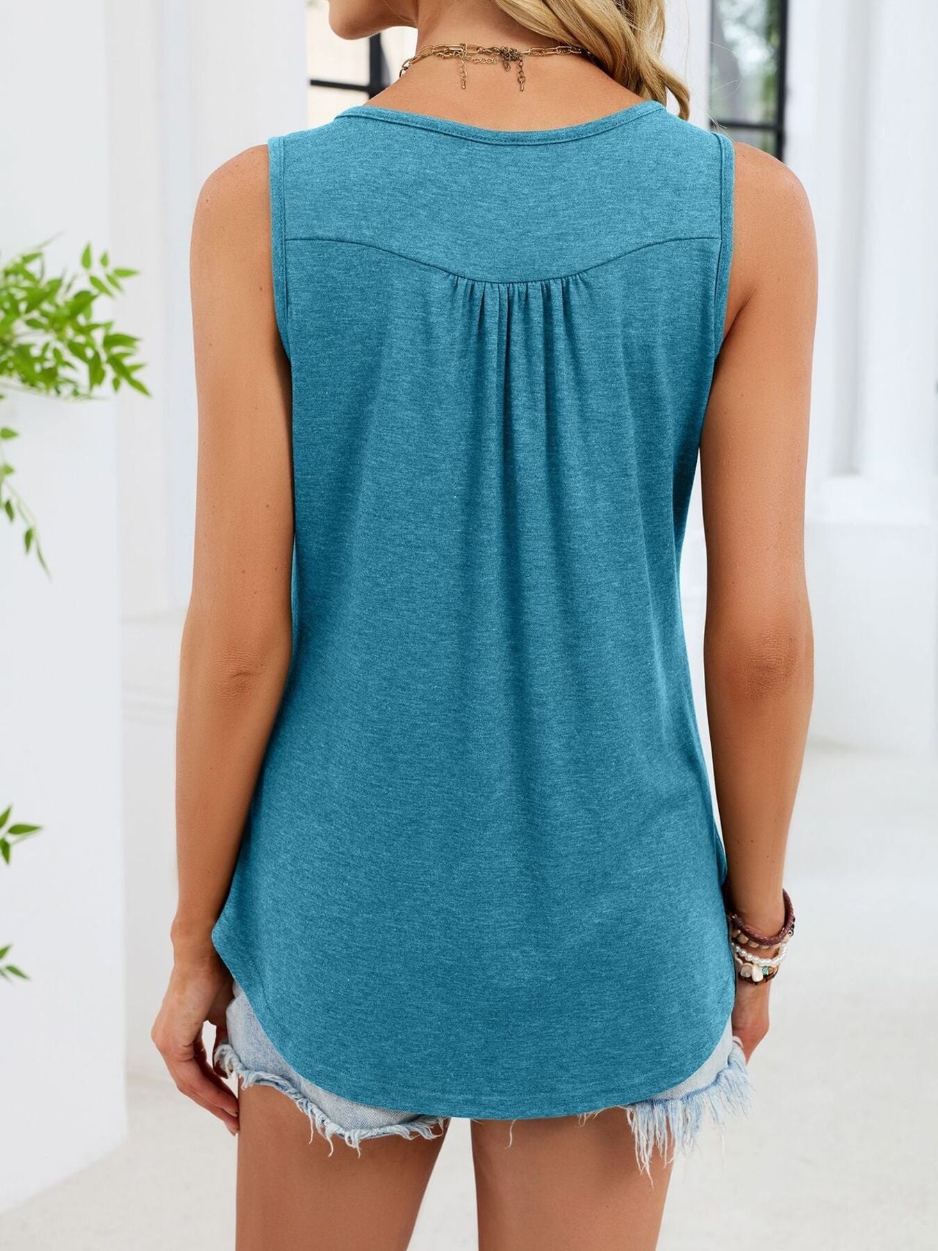 Button Detail Round Neck Tank