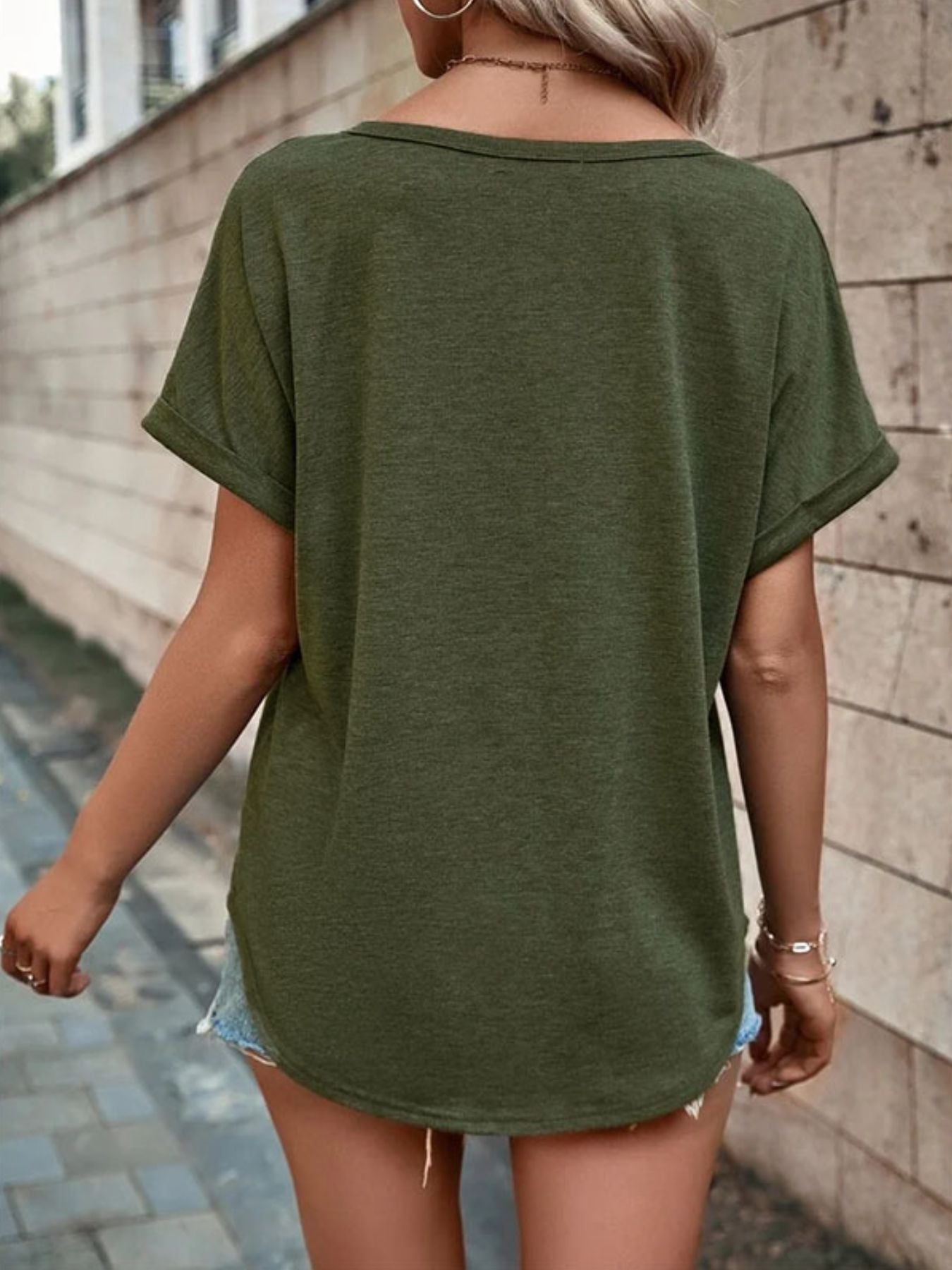 Full Size Decor Button Short Sleeve T-Shirt Plus Size