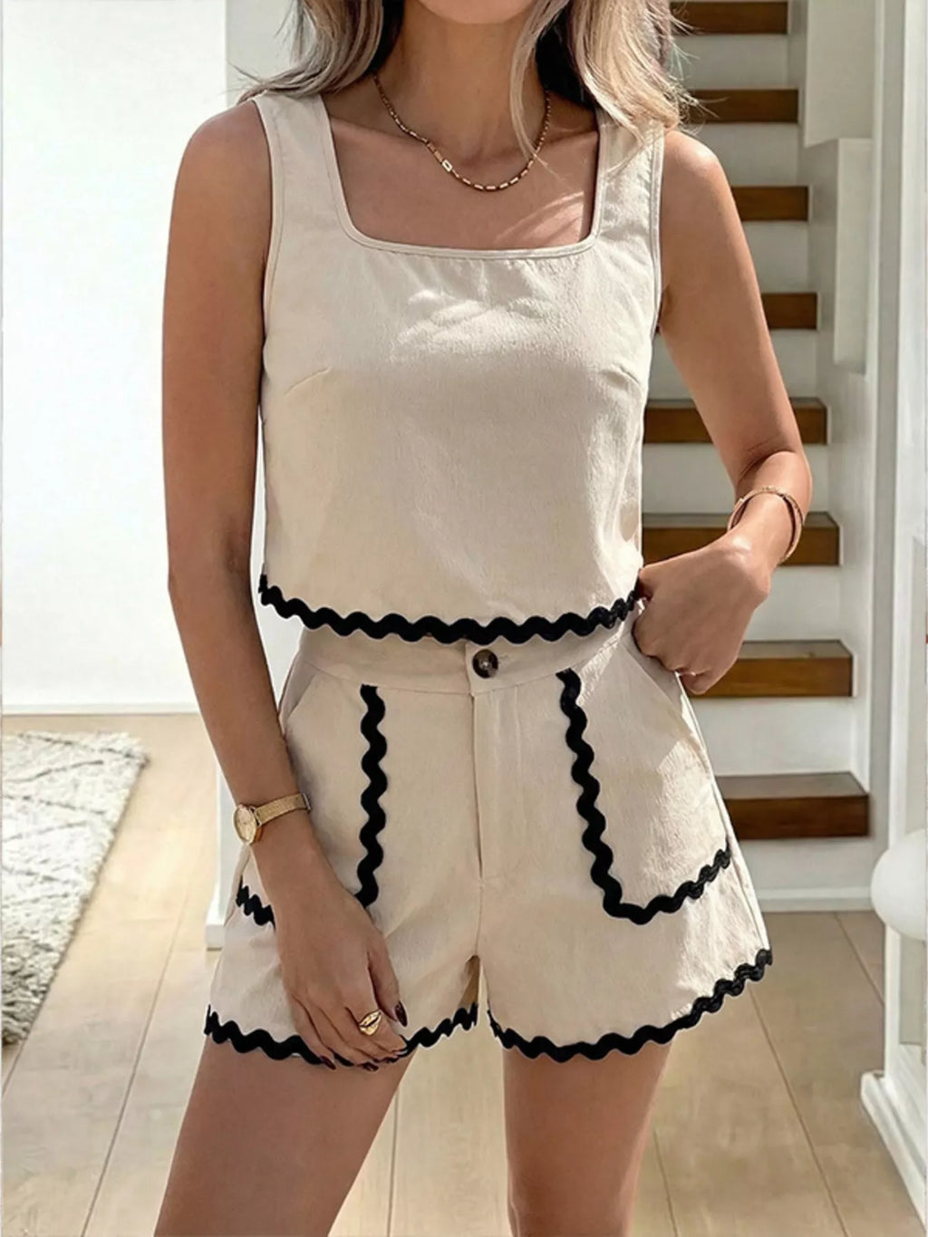 Scalloped Trim Tank and Shorts Set