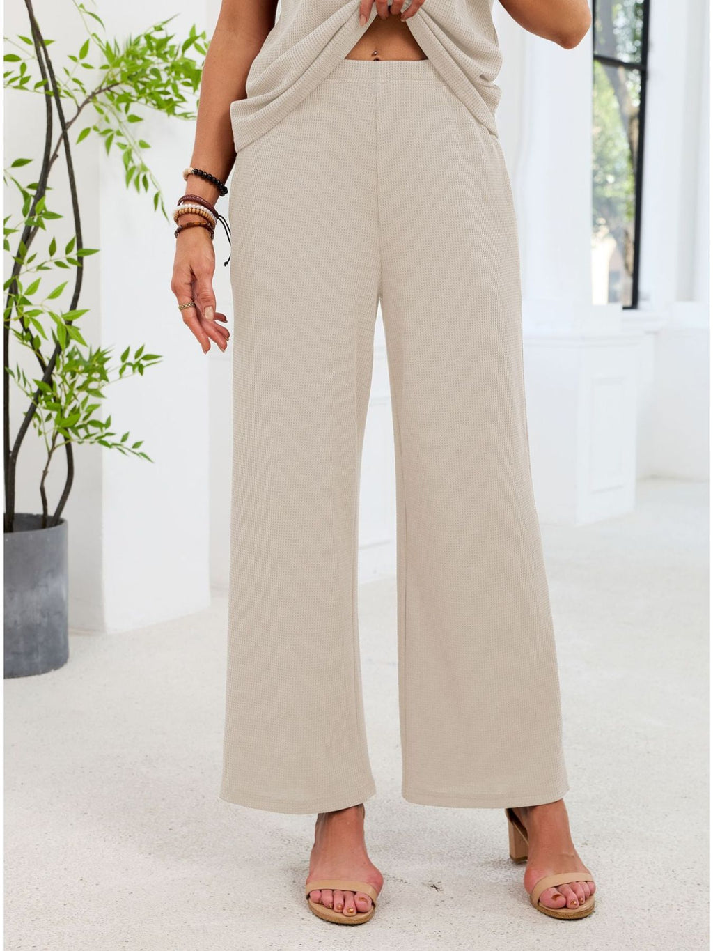 Lace Detail Short Sleeve Top and Pants Set
