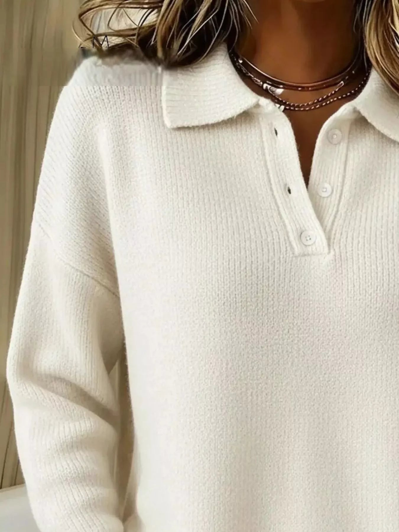 Full Size Half Button Collar Drop Shoulder Sweater Plus Size