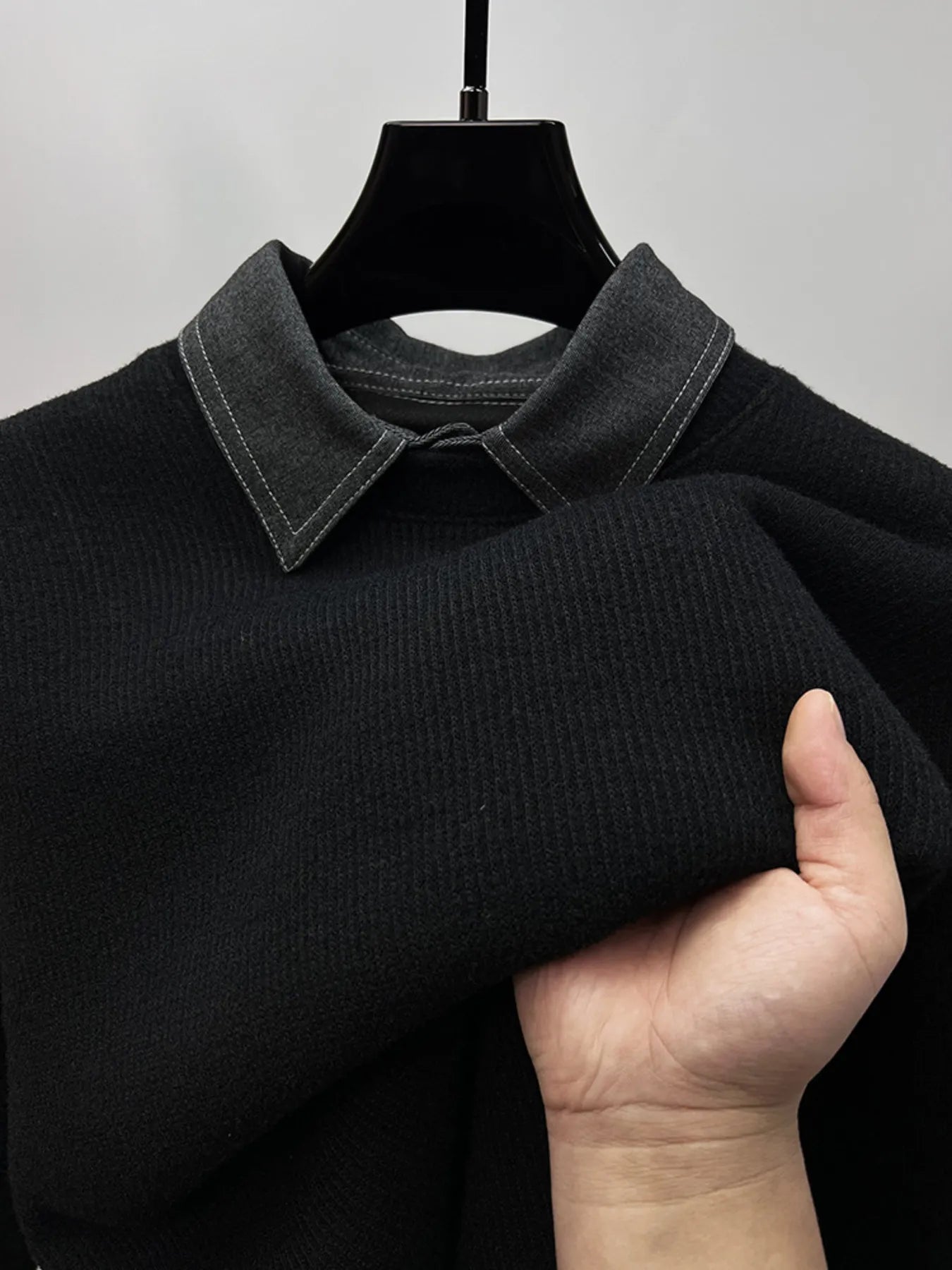 Men's Plus Size Ribbed Knit Collared Neck Sweater