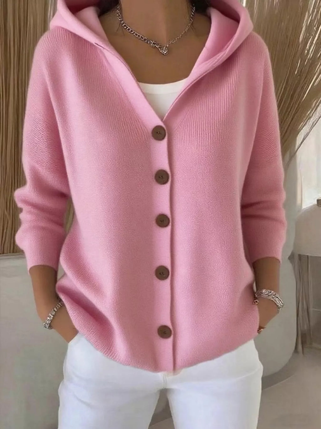 Full Size Hooded Button-Down Knit Cardigan Plus Size