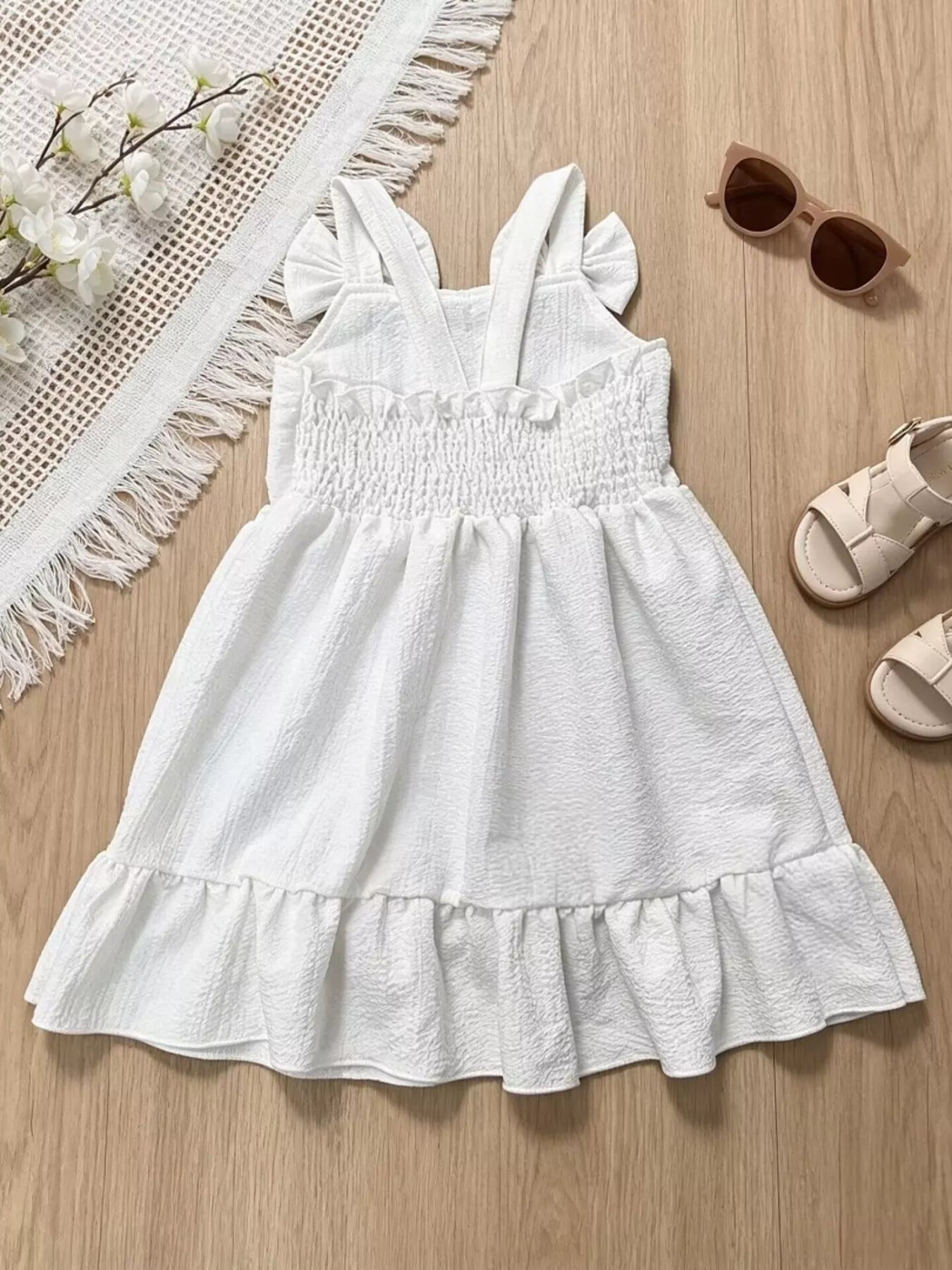 Children's Bowknot Decor Ruffle Hem Sleeveless Dress