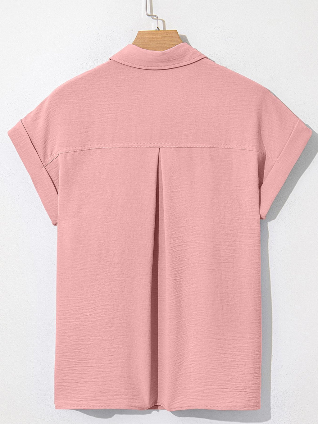 Solid Color Cuffed Short Sleeve Shirt
