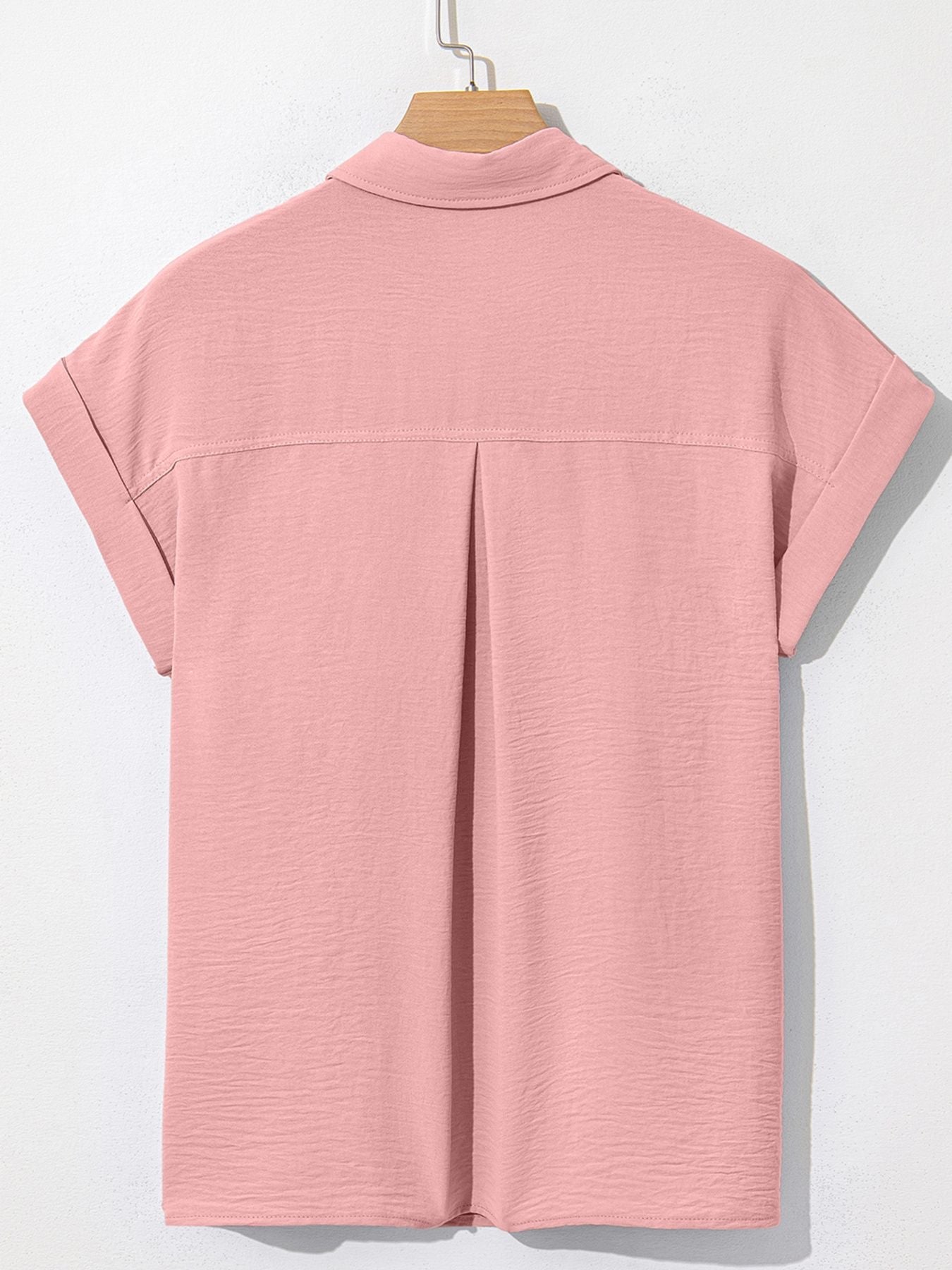 Solid Color Cuffed Short Sleeve Shirt