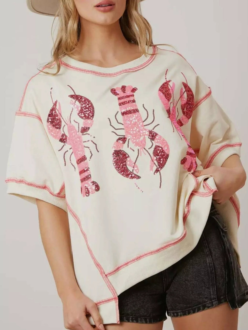 Sequin Lobster Half Sleeve T-Shirt