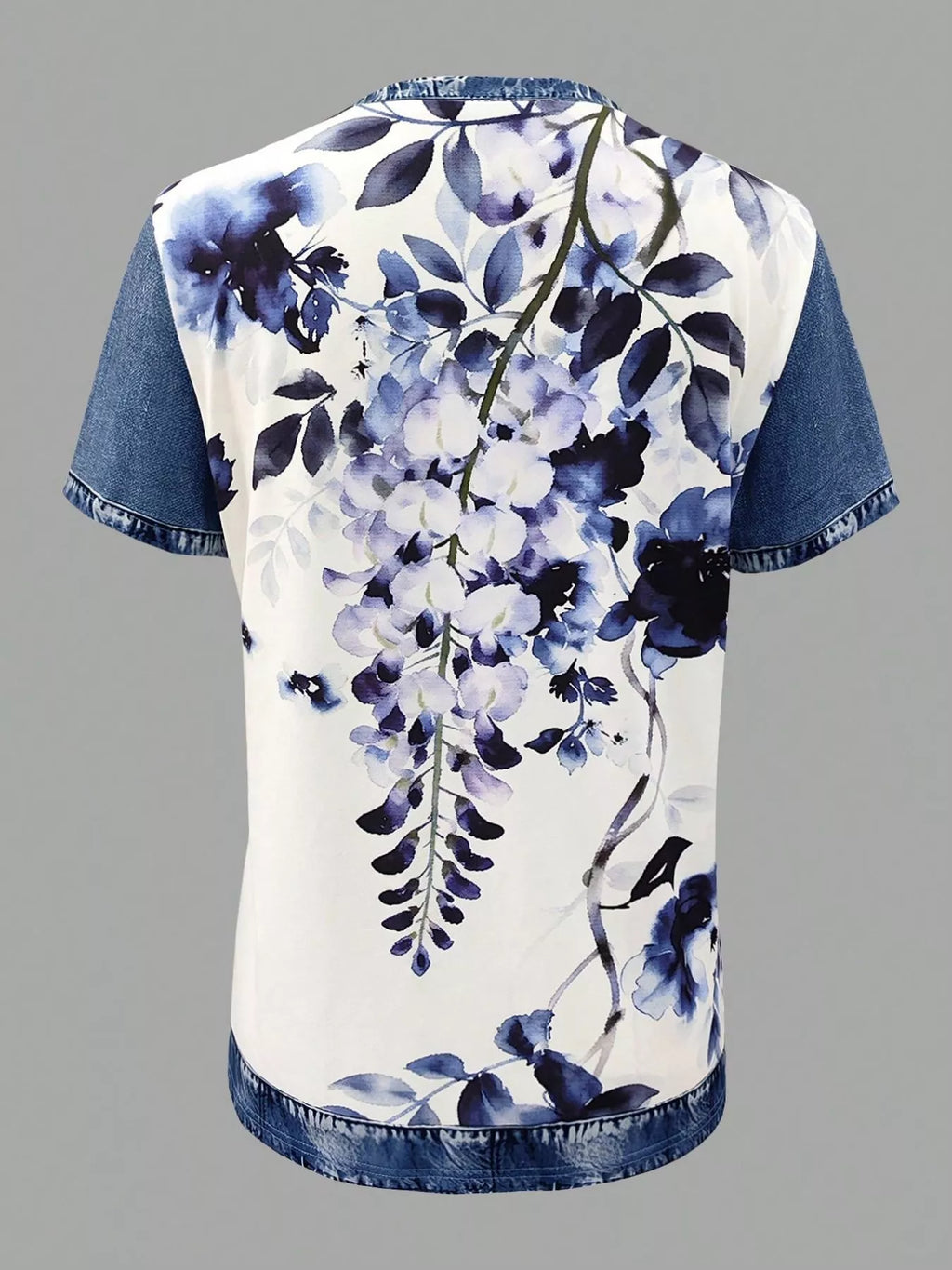 Denim Patchwork Short Sleeve Blouse