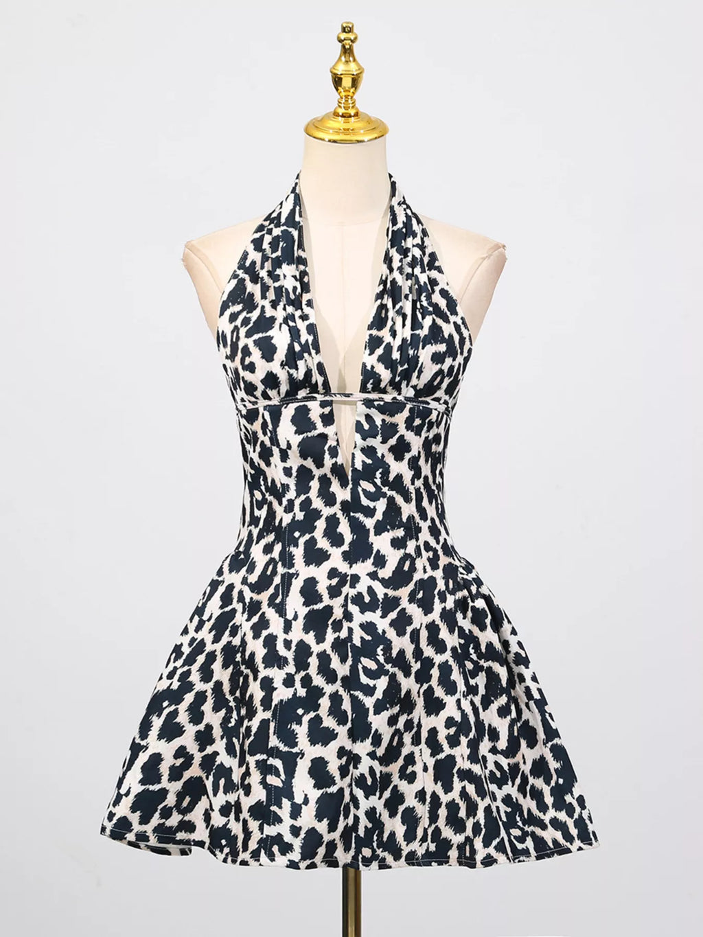 Leopard Print Halter Neck Mini Dress